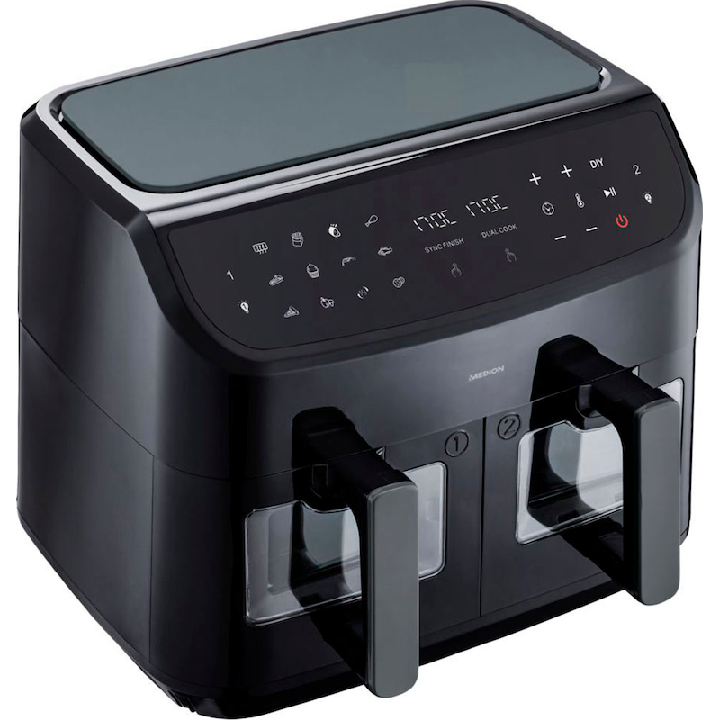 MEDION Heißluftfritteuse »MD 11760 P20XXL Twin« 2400 W 9 Automatikprogramme/je 4, 35 l pro Korb, schwarz schwarz