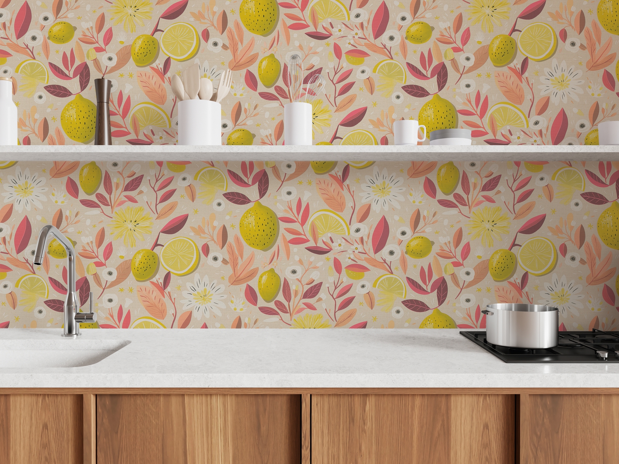 A.S. Création Vliestapete »Pintwalls III Zitronen-Tapete modern« Kunst strukturiert Verspielte Vliestapete mit Zitronen, Blättern & Blüten
