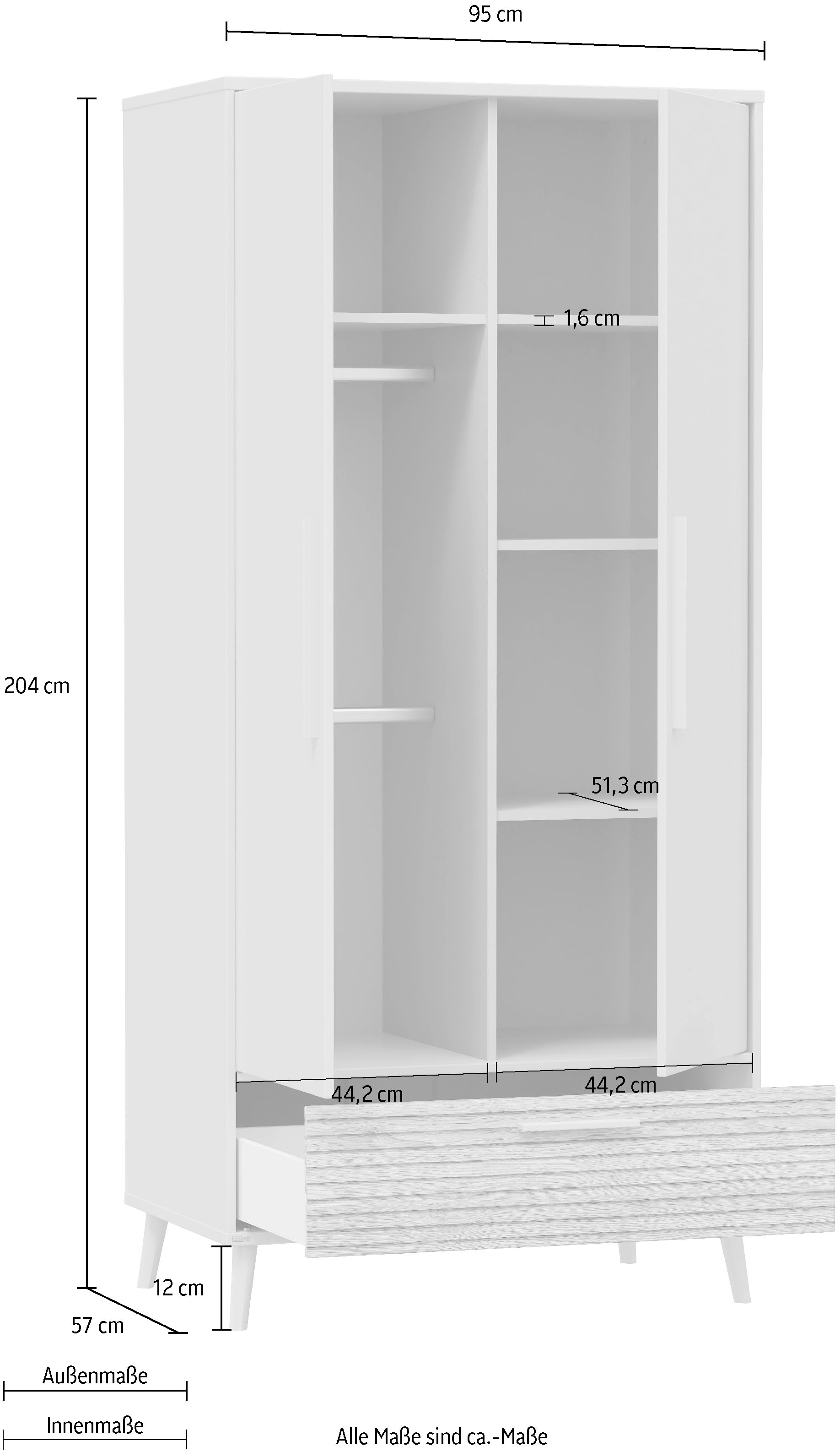 PAIDI Kleiderschrank »EEFJE in Beige mit Schublade und Türen, verschiedene Ausführungen« B/H/T ca. 95-123/139-204/41-57cm, mit 2 oder 3 Türen + Tiny-Variante,  stabiler Drehtürenschrank aus Holz, mit Soft-Close-Funktion