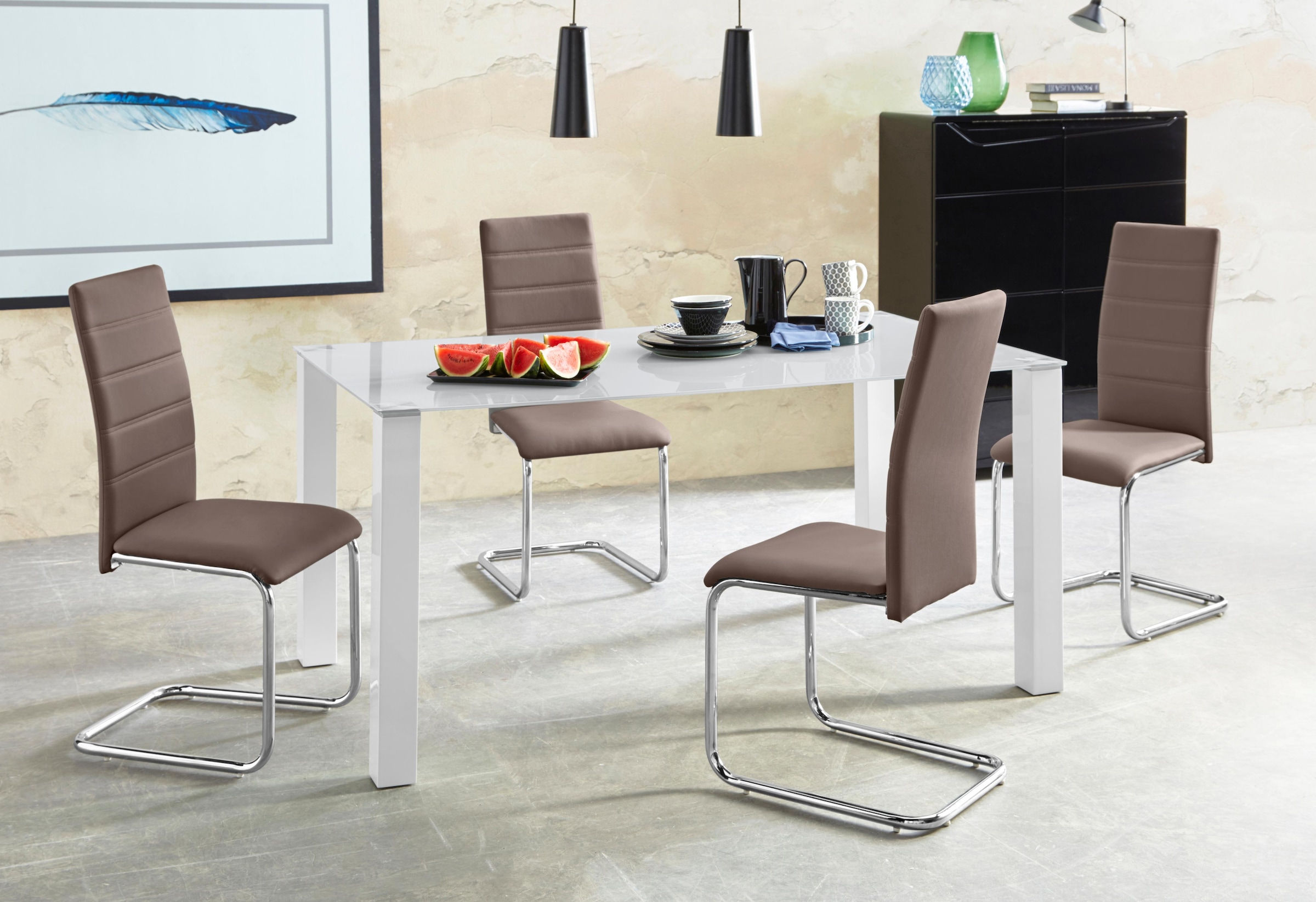 INOSIGN Essgruppe »Normadora« Set, 5 Stk. tlg. mit Glastisch, Freischwinger günstig online kaufen