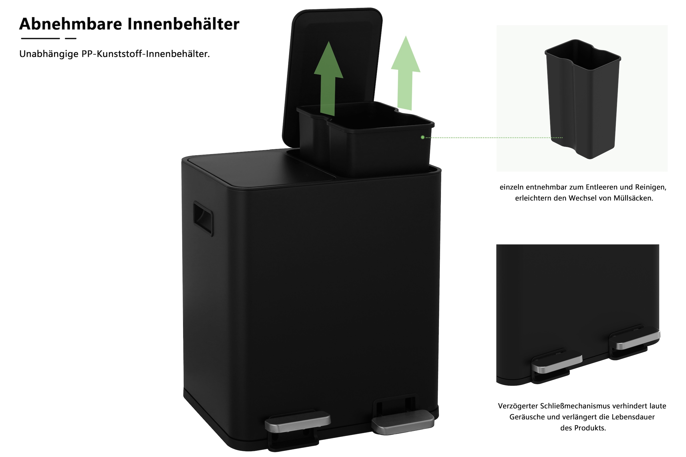 OTTO home Mülleimer »Garrin, Soft Close, m. 2 Fächern, Fassungsvermögen 2x15 L bzw. 2x30 L« 2 Behälter Mülltrennsystem mit 2 separaten Innenbehältern und Fußtrittpedalen