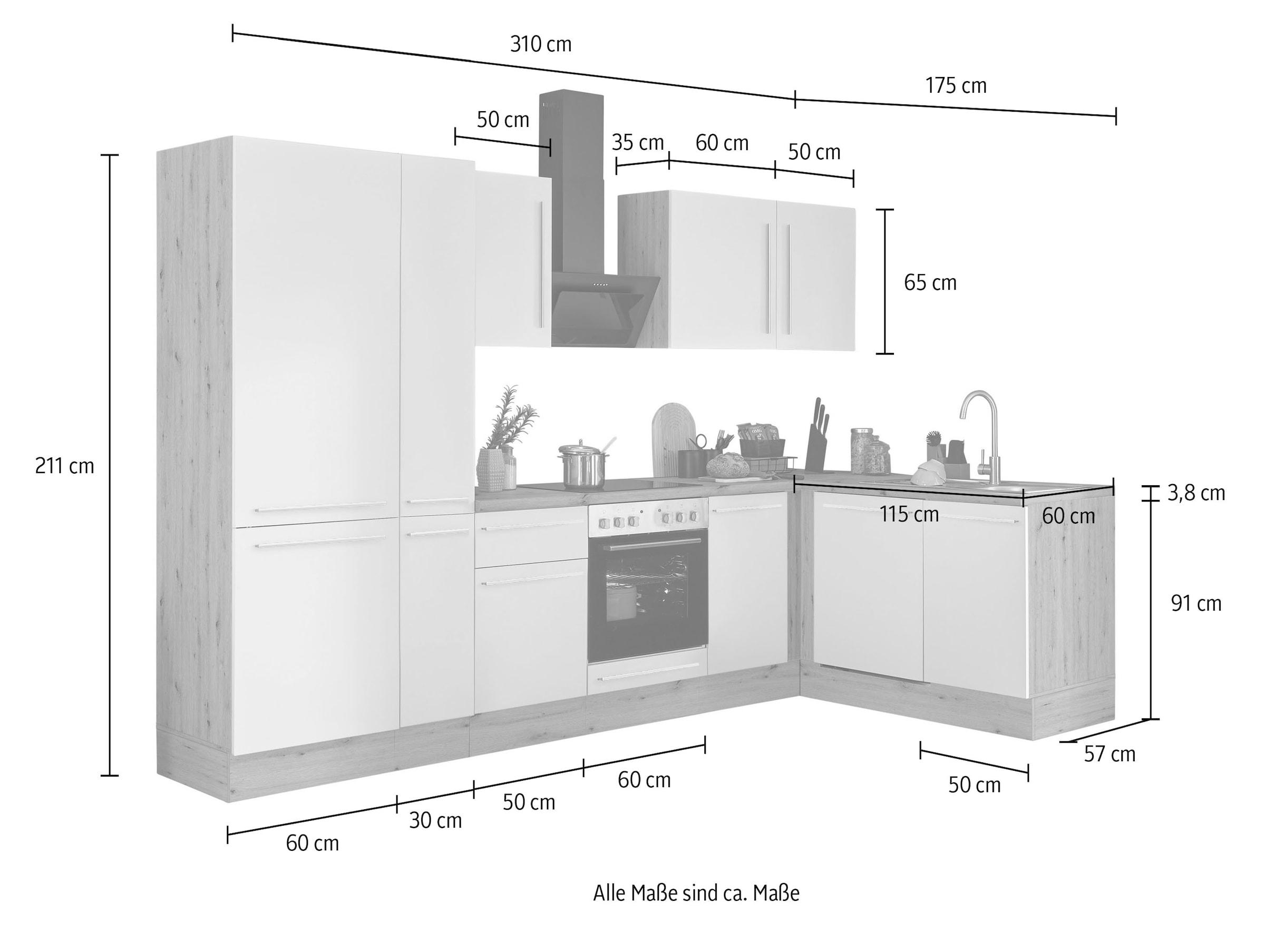 KOCHSTATION Winkelküche »Florida, Stellbreite 310x175 cm«, wahlweise mit E-Geräten, mit Softclose für Türen und Schubkästen