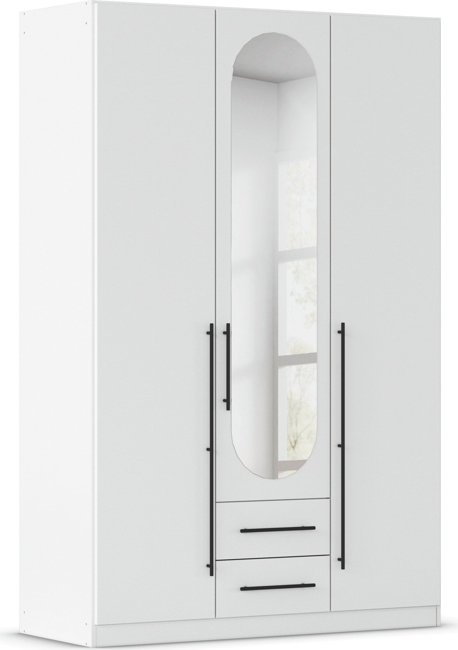 OTTO home Kleiderschrank »Schlafzimmer Schrank Garderobe RONDO Breiten 136/181/226/271 cm« 3 verschiedene Ausstattungen BASIC/CLASSIC/PREMIUM (inkl. SOFT-CLOSE),  elegante ovale Spiegelelemente Metallgriffe in Schwarz MADE IN GERMANY