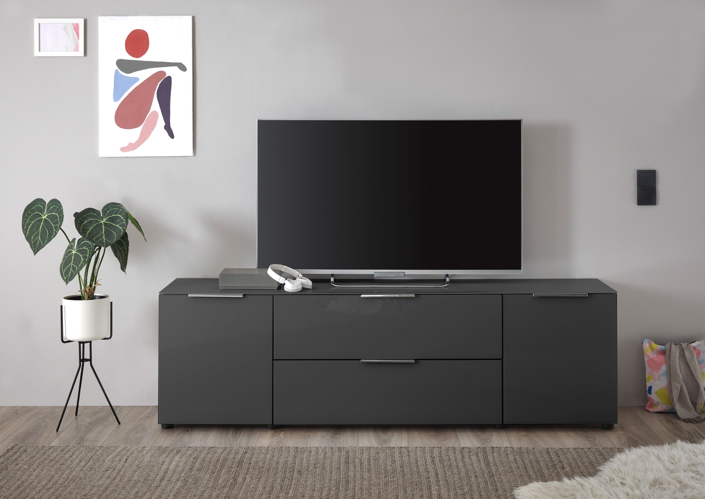 HBZ Lowboard »Santorin, BxHxT 180x99x40 cm«, (1 St.), Breite 180cm, Softclose für Türen und Schubkästen, Melaminbeschichtung