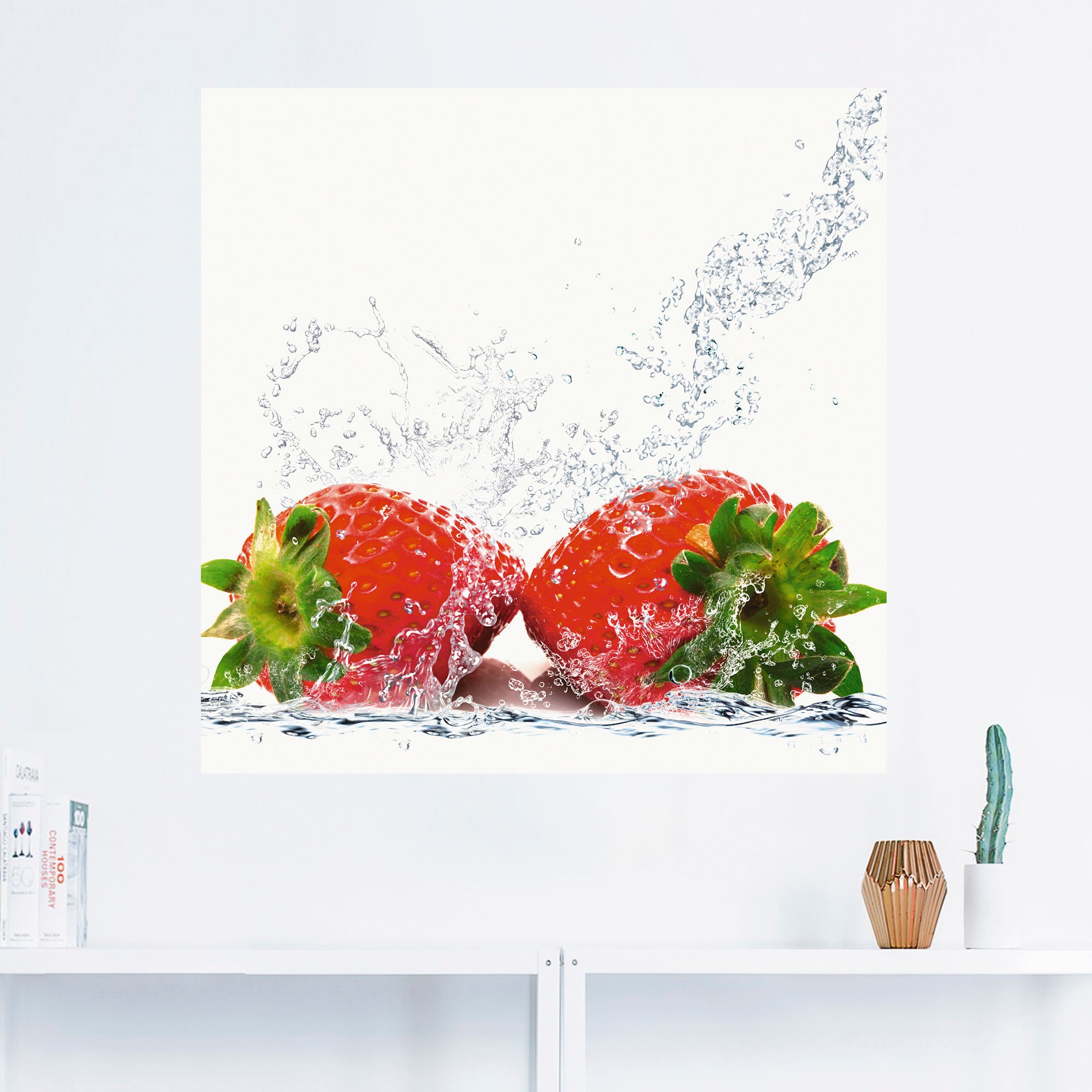 Artland Wandfolie »Erdbeeren mit Spritzwasser«, Lebensmittel, (1 St.), selbstklebend
