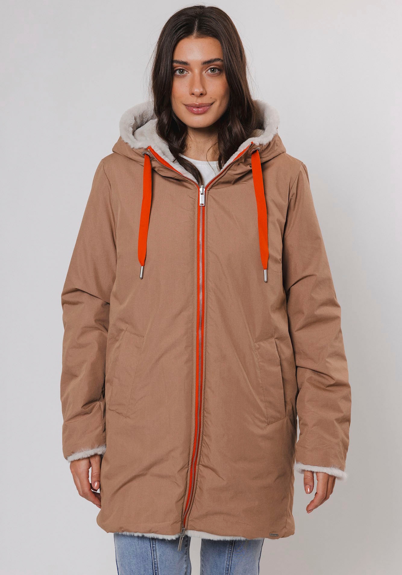 Rino & Pelle Parka, mit Kapuze, mit kontrastfarbenen Details