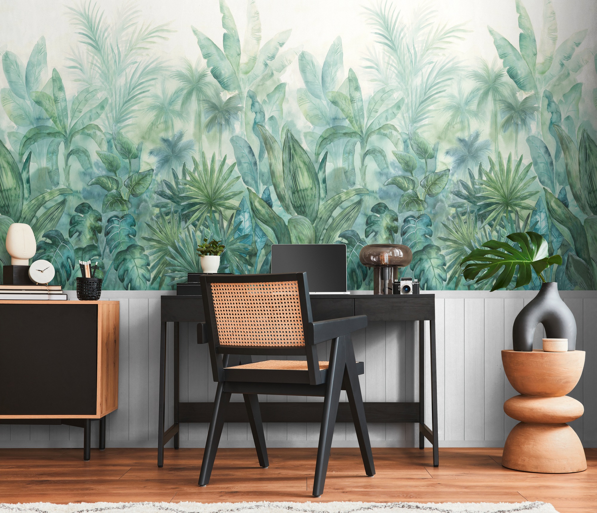 living walls Fototapete »Wallpanel Tapete Wandpaneele Motivtapete Dschungel Landhaus«, matt, Vliestapete Blätter für Schlafzimmer Küche Wohnzimmer Wandpaneele Flur