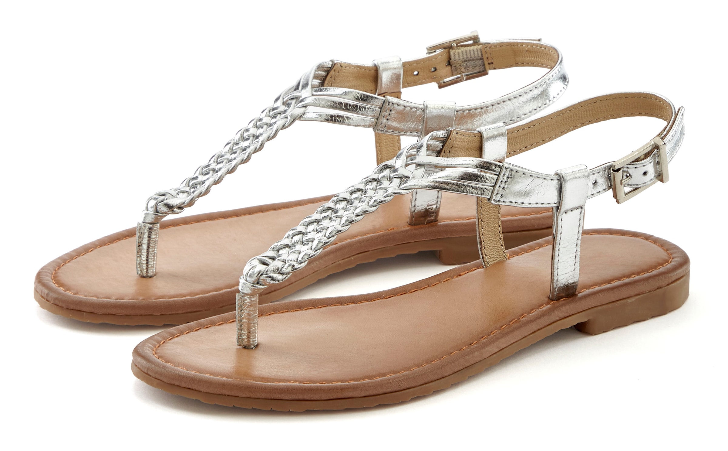 Vivance Zehentrenner, Sandalette, Sommerschuh,Sandale aus Leder mit Flecht-Optik