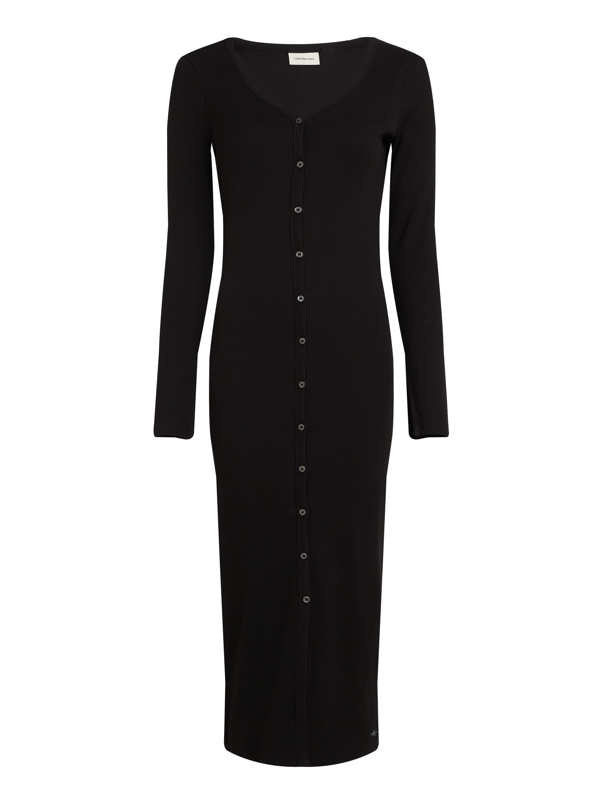 Calvin Klein Jeans Maxikleid »WOVEN LABEL LS RIB DRESS«, mit Logodruck