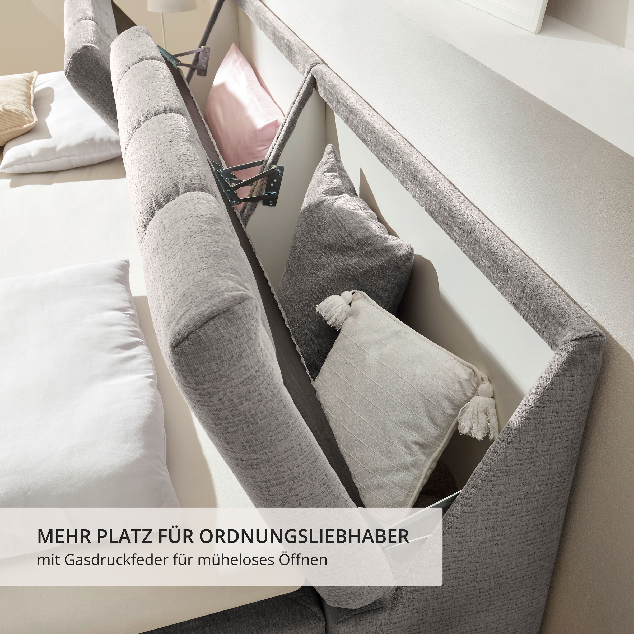 ED EXCITING DESIGN Boxspringbett »Elkford, Familienbett in der Größe 240x200cm« inkl. Stauraum im Kopfteil