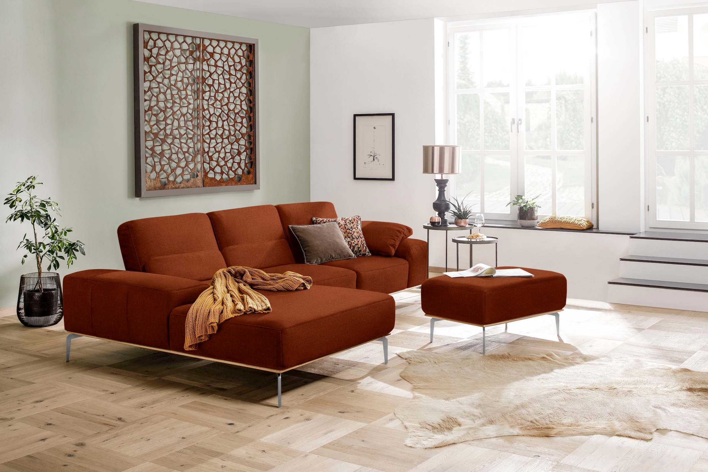 W.SCHILLIG Polsterhocker »run«, mit elegantem Holzsockel, Füße in Chrom glänzend, Breite 75 cm