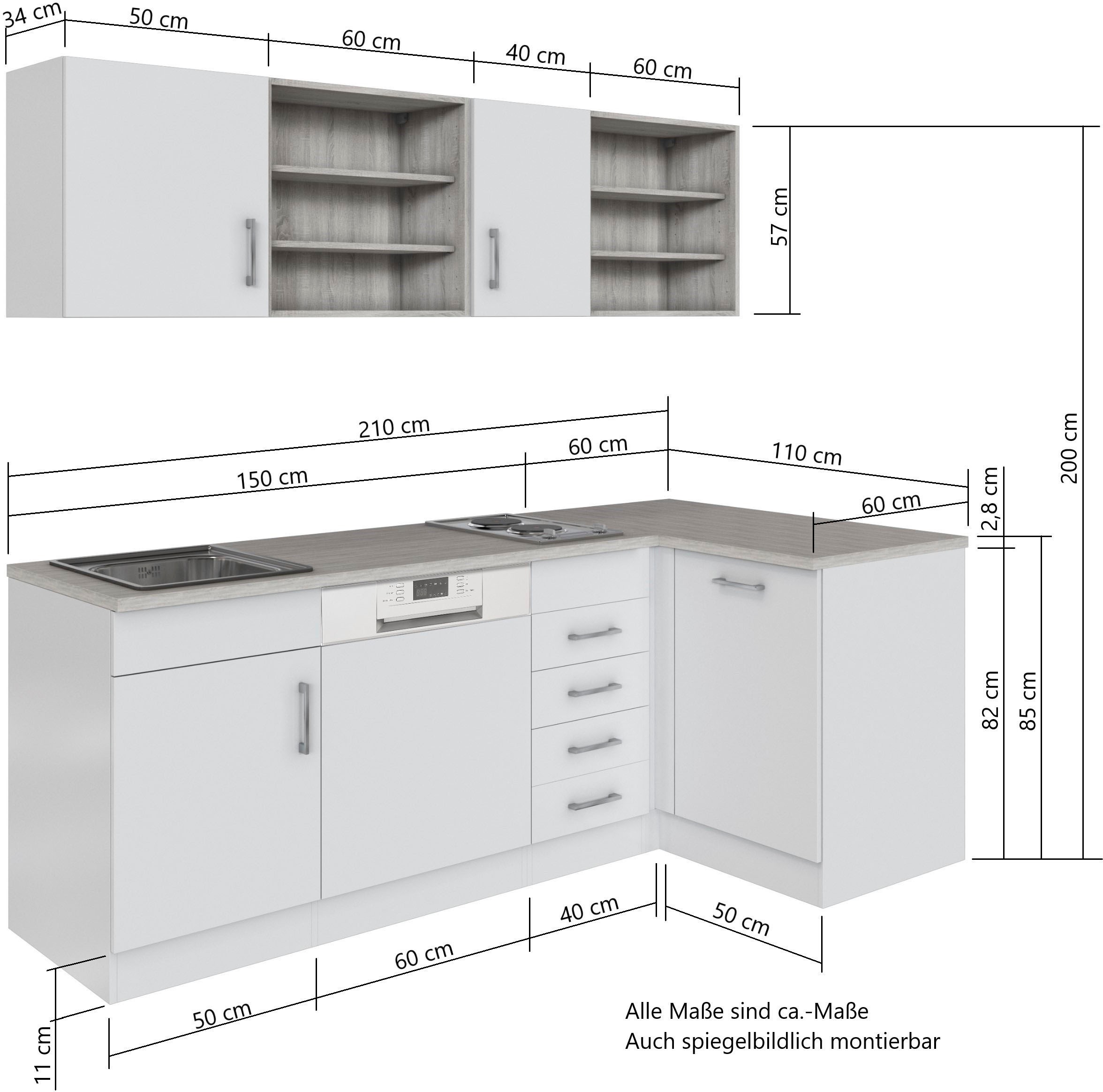 HELD MÖBEL Küche »Mali«, Stellbreite 210/110 cm, mit E-Geräten