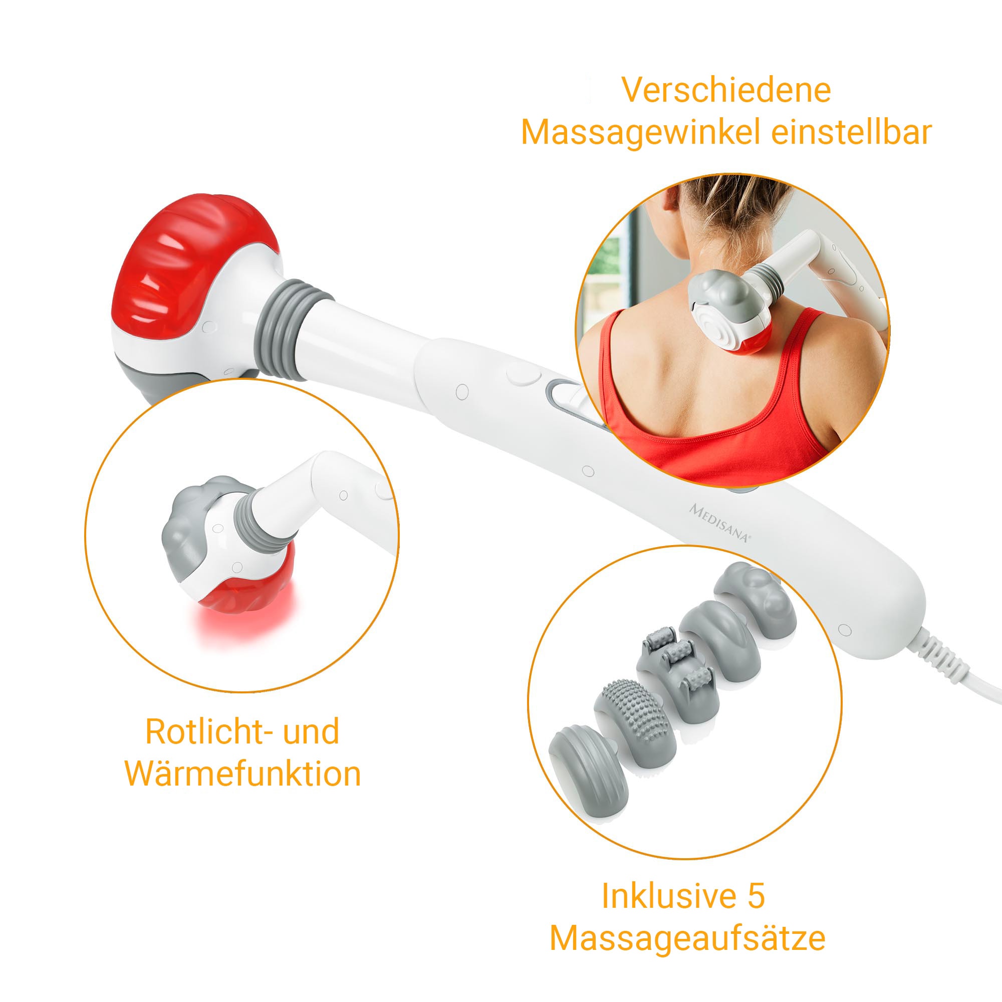 Medisana Massagegerät »HM 886« Set 6-tlg., Handmassagegerät mit Rotlicht- und Wärmefunktion