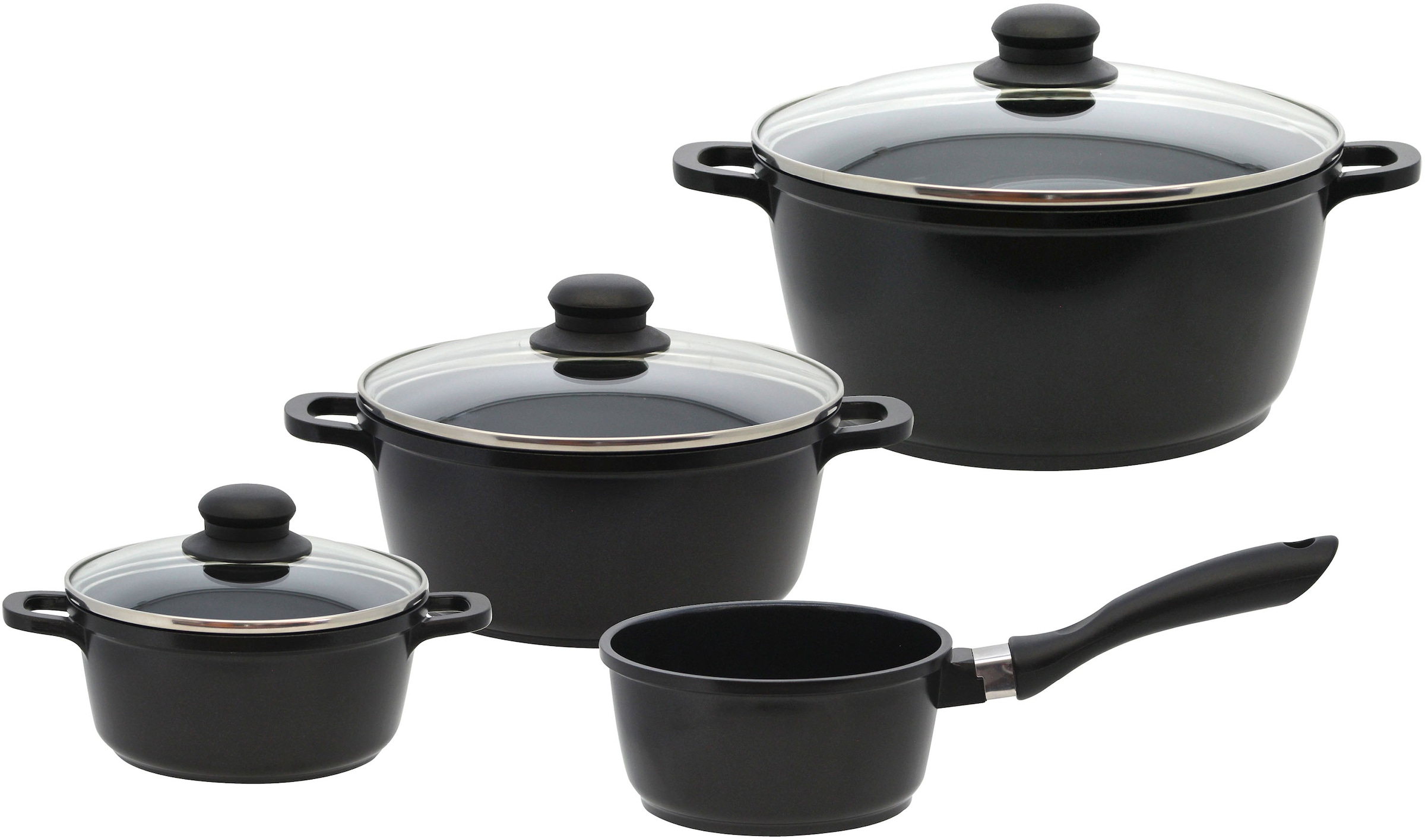 Elo Basic Topf-Set »Black Cast« Set, 3 Töpfe mit Deckel, 1 Stielkasserolle, günstig online kaufen