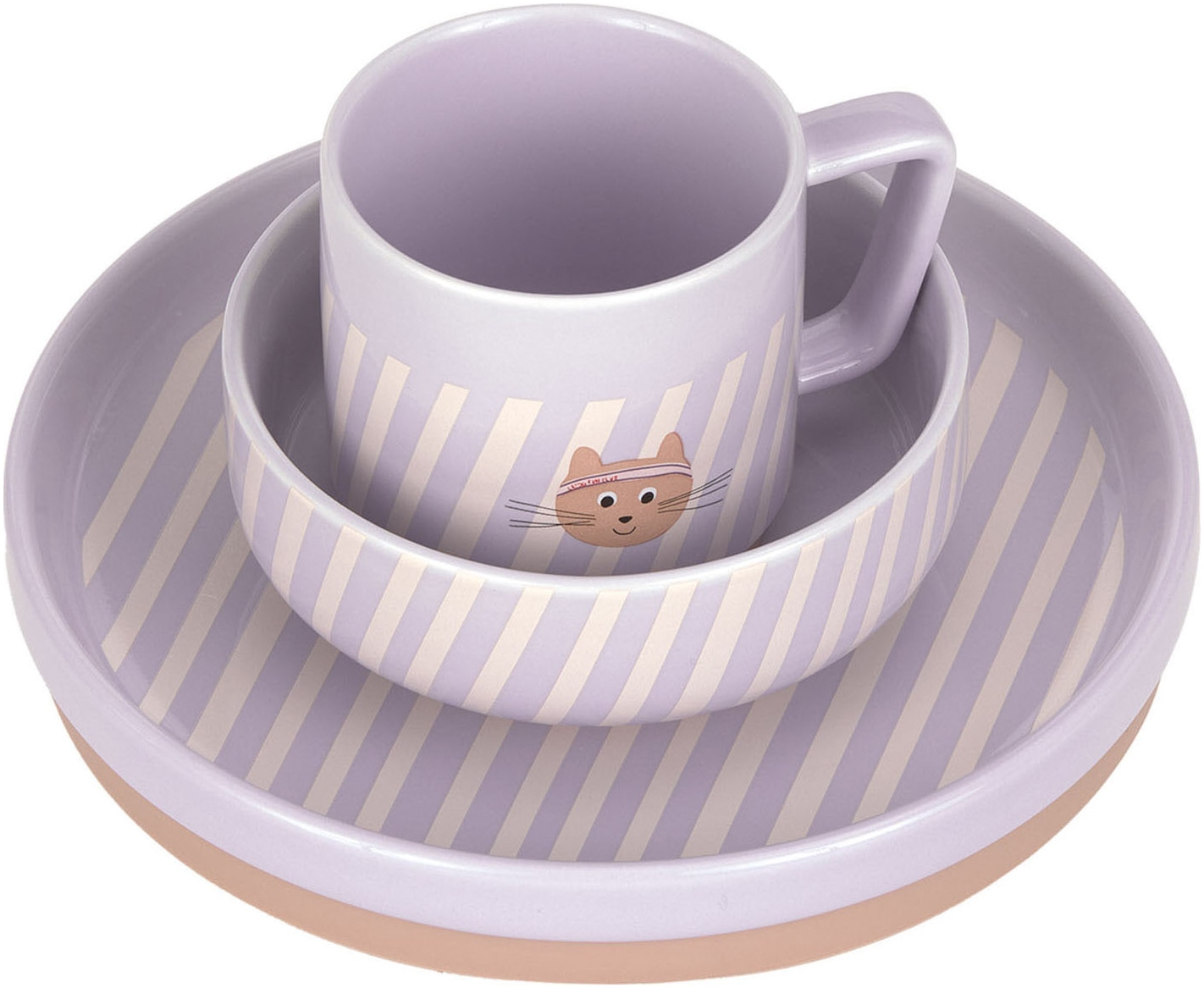 LÄSSIG Kindergeschirr-Set »Tiny Team Cat« mit Silikonring