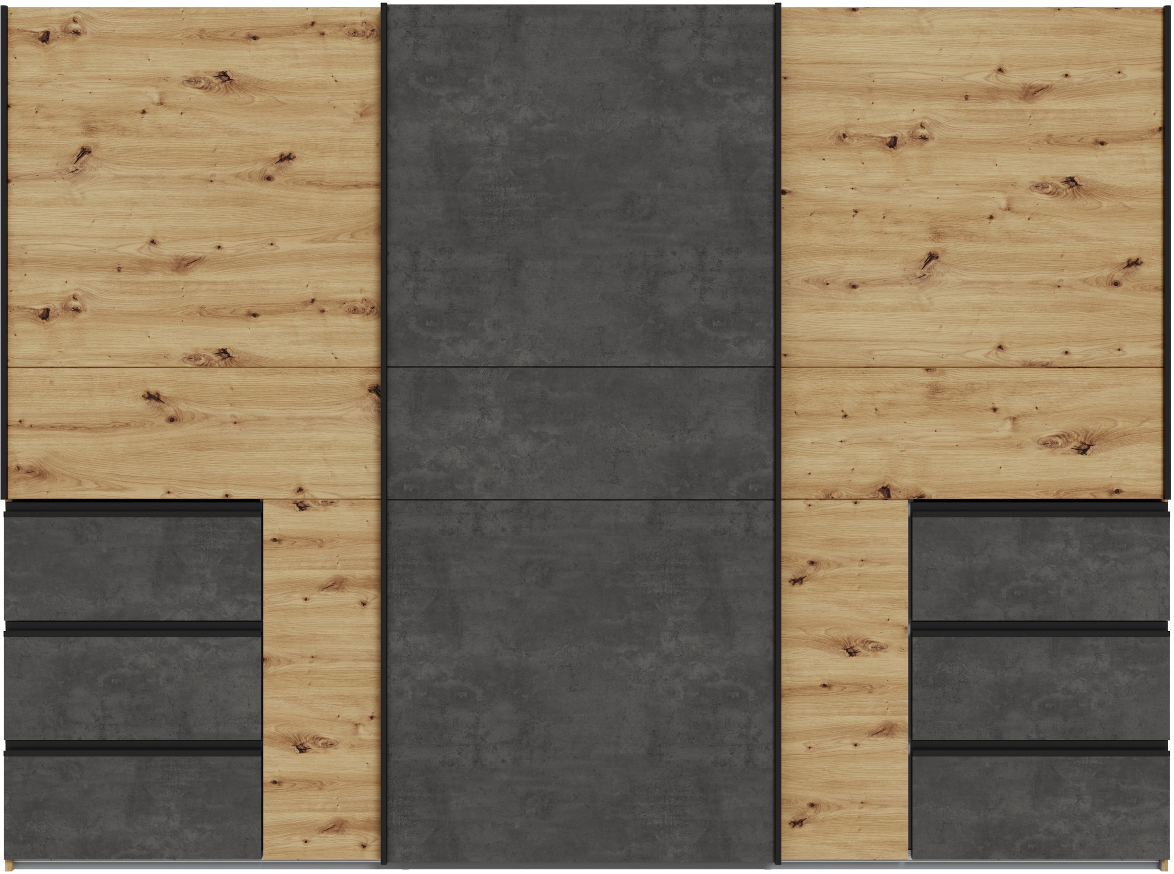 FORTE Schwebetürenschrank, (B/H/T ca. 269,7x200,5x61cm), Schwebetürenschrank, Stauraum, 6 Schubkästen, erhältlich in 2 Dekoren