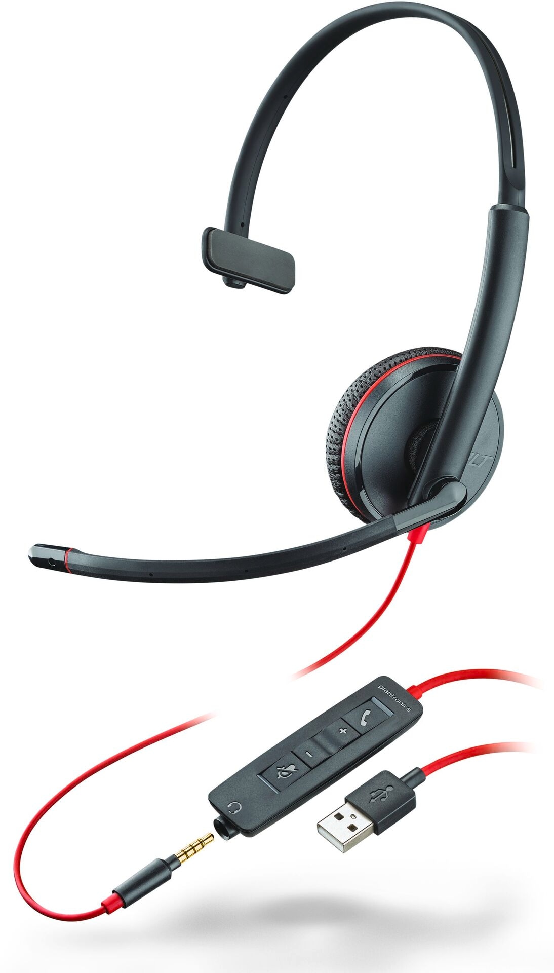 Poly Headset »Blackwire C3215 monaural USB-A & 3,5 mm«, Noise-Cancelling-Stummschaltung, Mono Kopfhörer, Noise Canceling