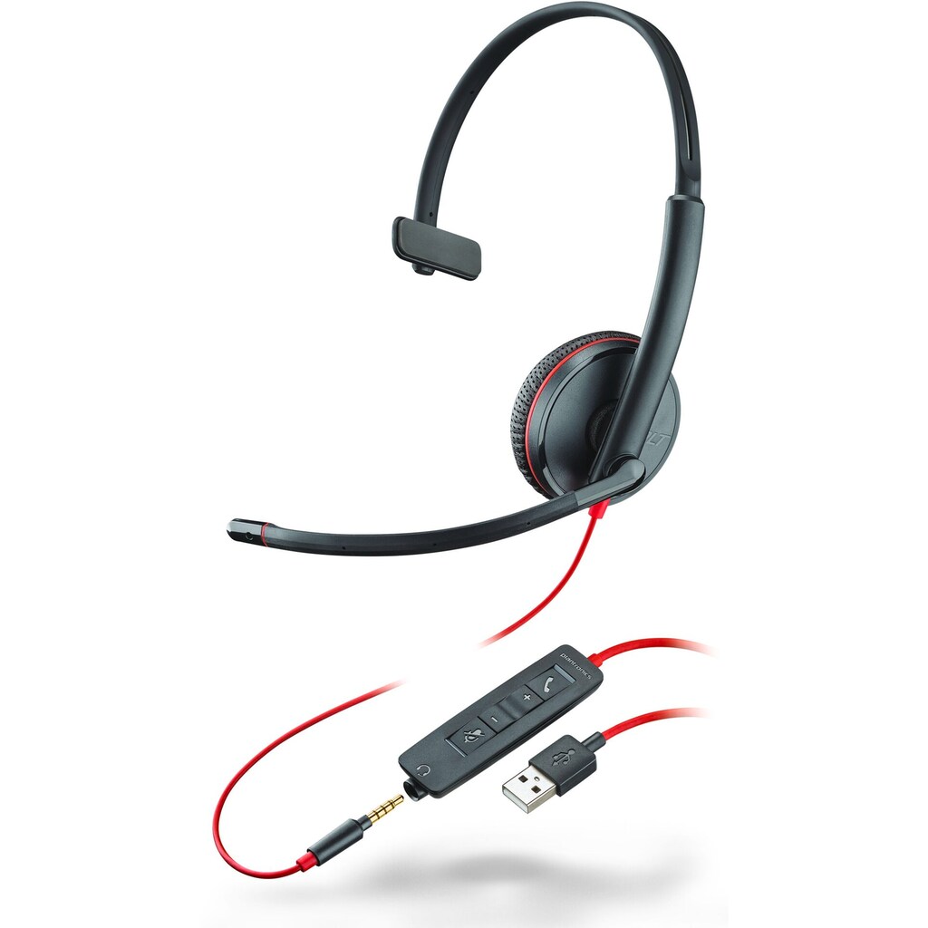 Poly Headset »Blackwire C3215 monaural USB-A & 3,5 mm«, Noise-Cancelling-Stummschaltung