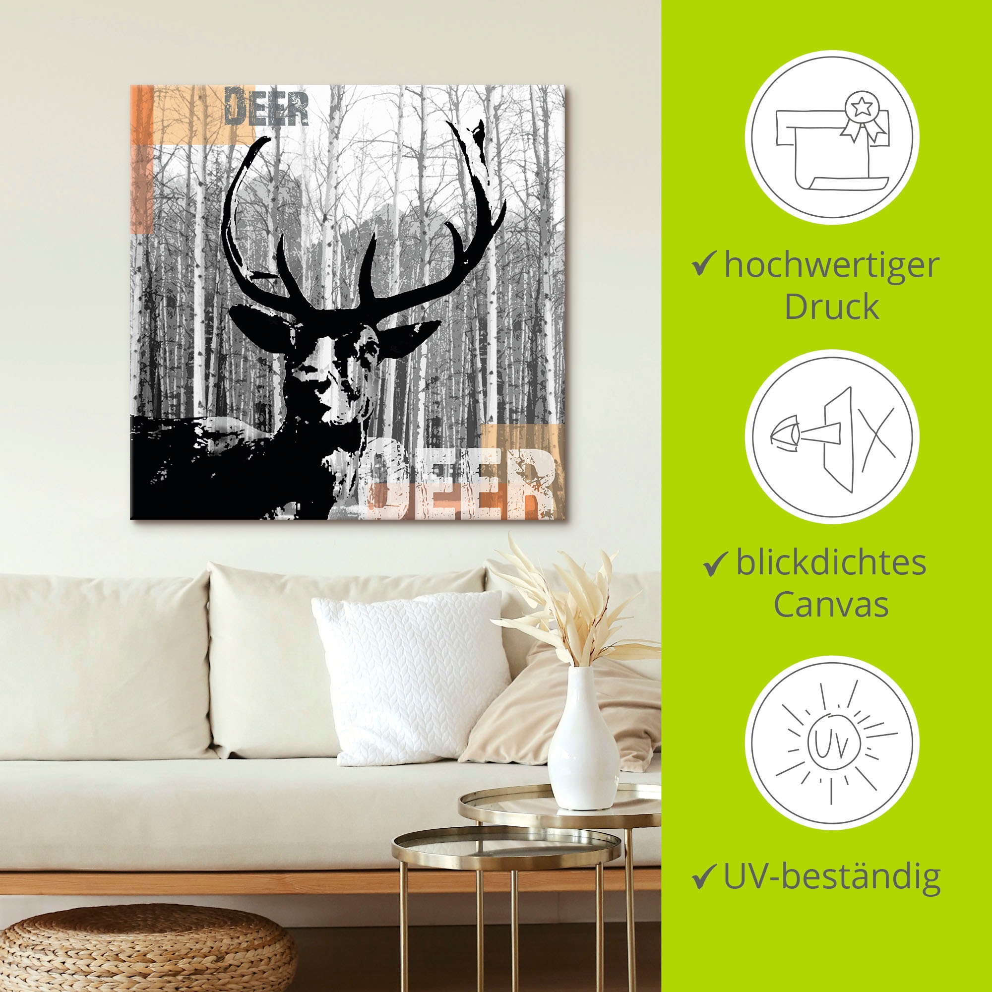 Artland Wandbild »Hirsch Collage«, Wildtiere, (1 St.), als Leinwandbild, Poster, Wandaufkleber in verschied. Größen
