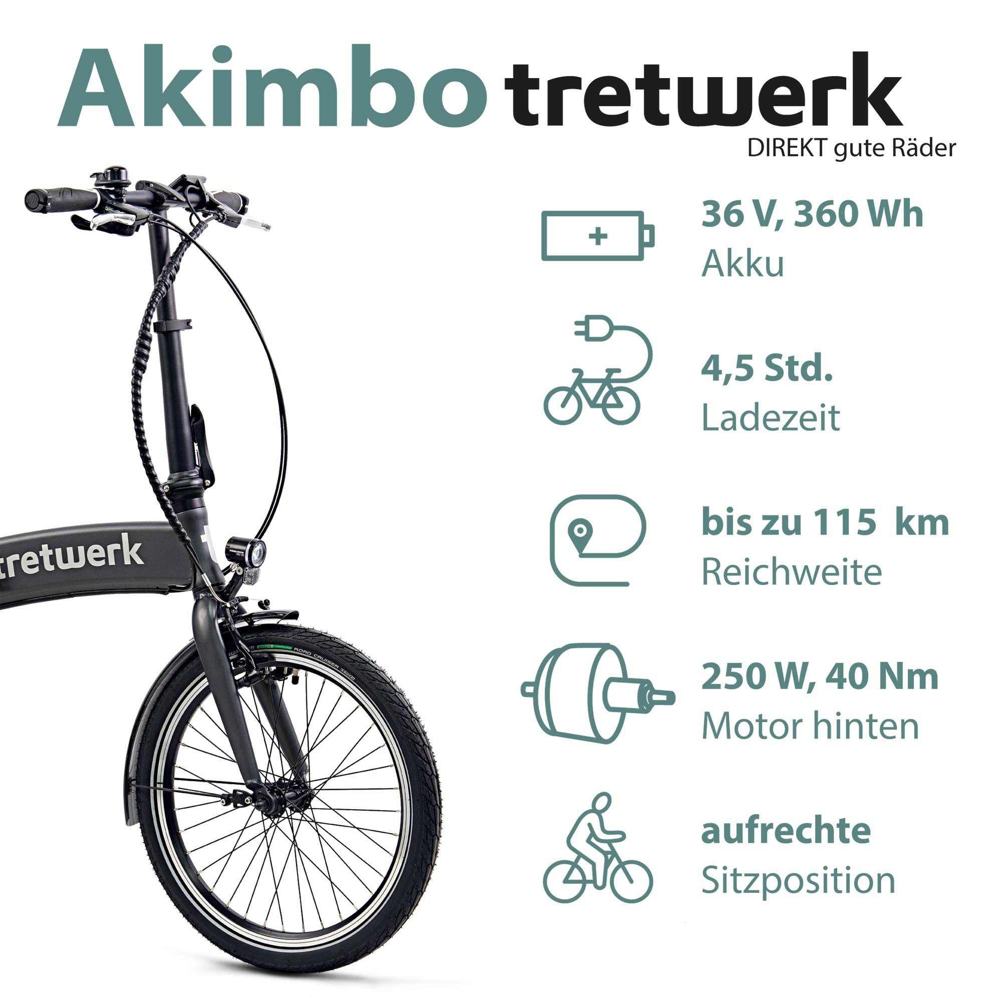 Tretwerk E-Bike »Akimbo«, 8 Gang, Shimano, Acera M3020 SGS, Heckmotor 250 W, Pedelec, Elektrofahrrad für Damen u. Herren