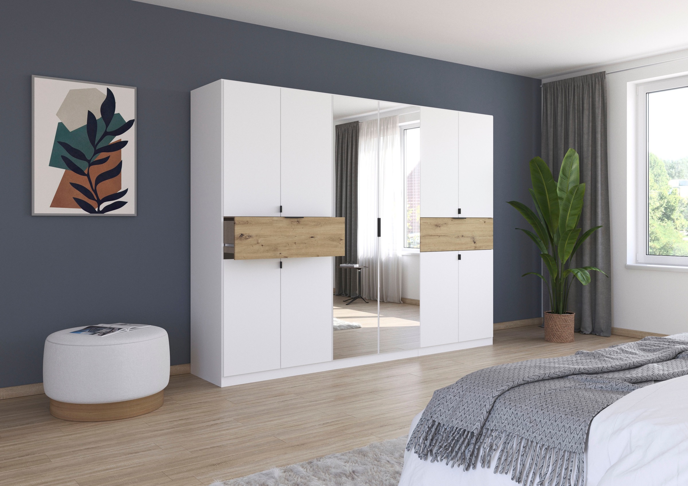 rauch Drehtürenschrank »Kleiderschrank Schrank Garderobe Wäscheschrank TICAO«, (Schubladen in der Höhe variabel positionierbar), mit 2 geräumigen Schubladen, viel Stauraum MADE IN GERMANY