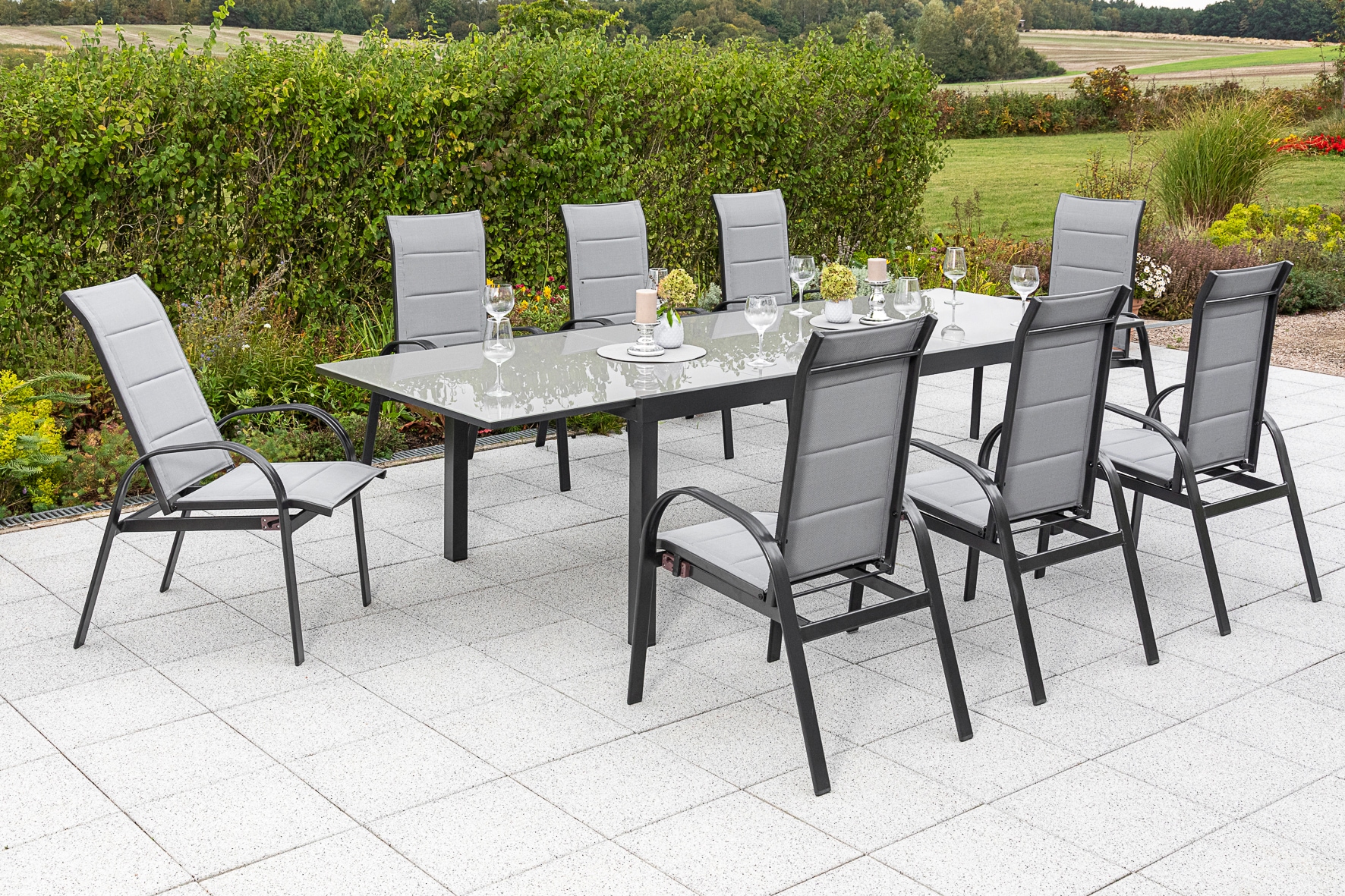MERXX Garten-Essgruppe »Marini« 9 Stk. tlg. 8 Klappsessel, ausziehbarer Tis günstig online kaufen