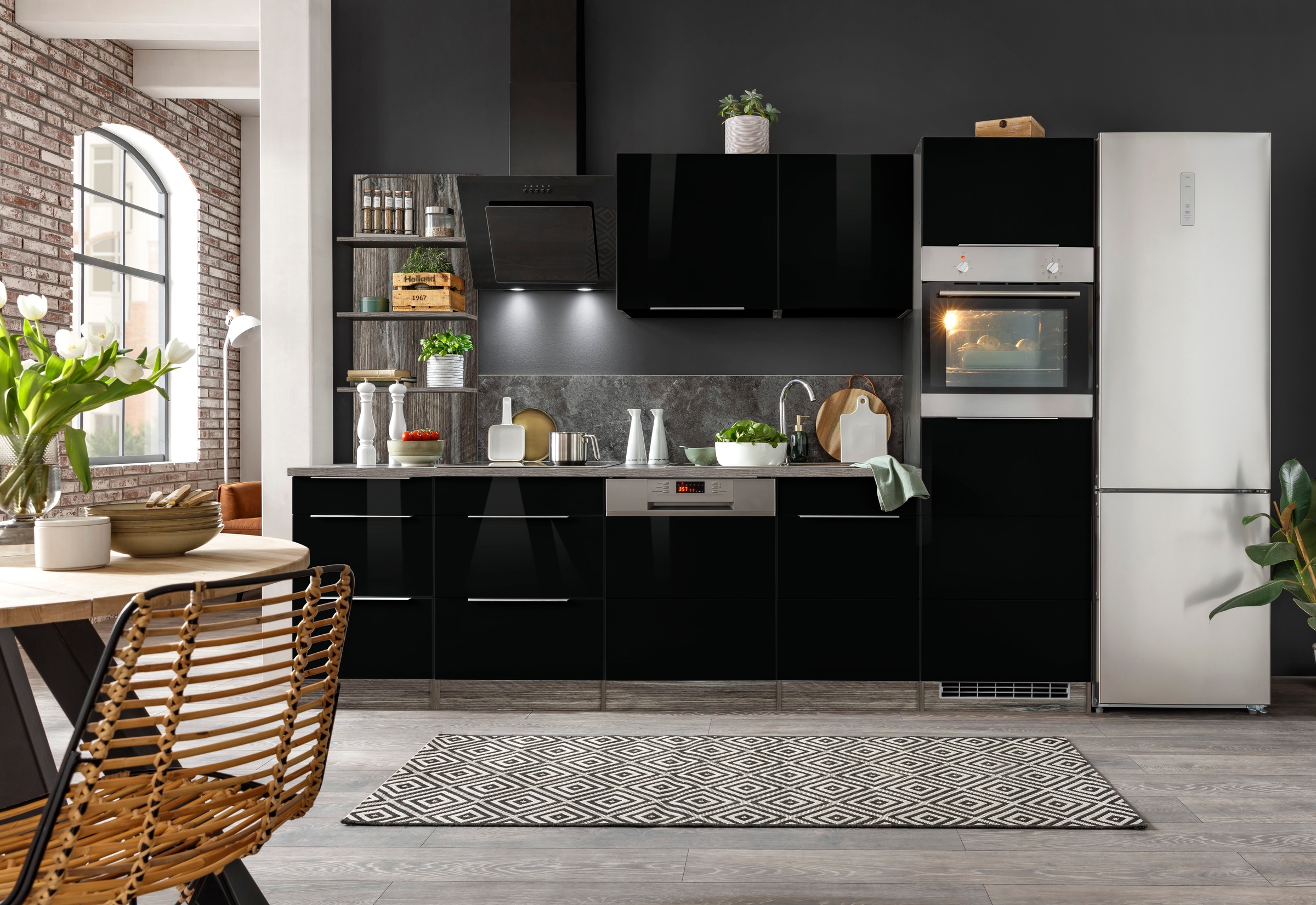 KOCHSTATION Küchenzeile »KS-Brindisi Breite 280 cm«, wahlweise mit E-Geräten und Induktion, mit MDF-Fronten und Regal