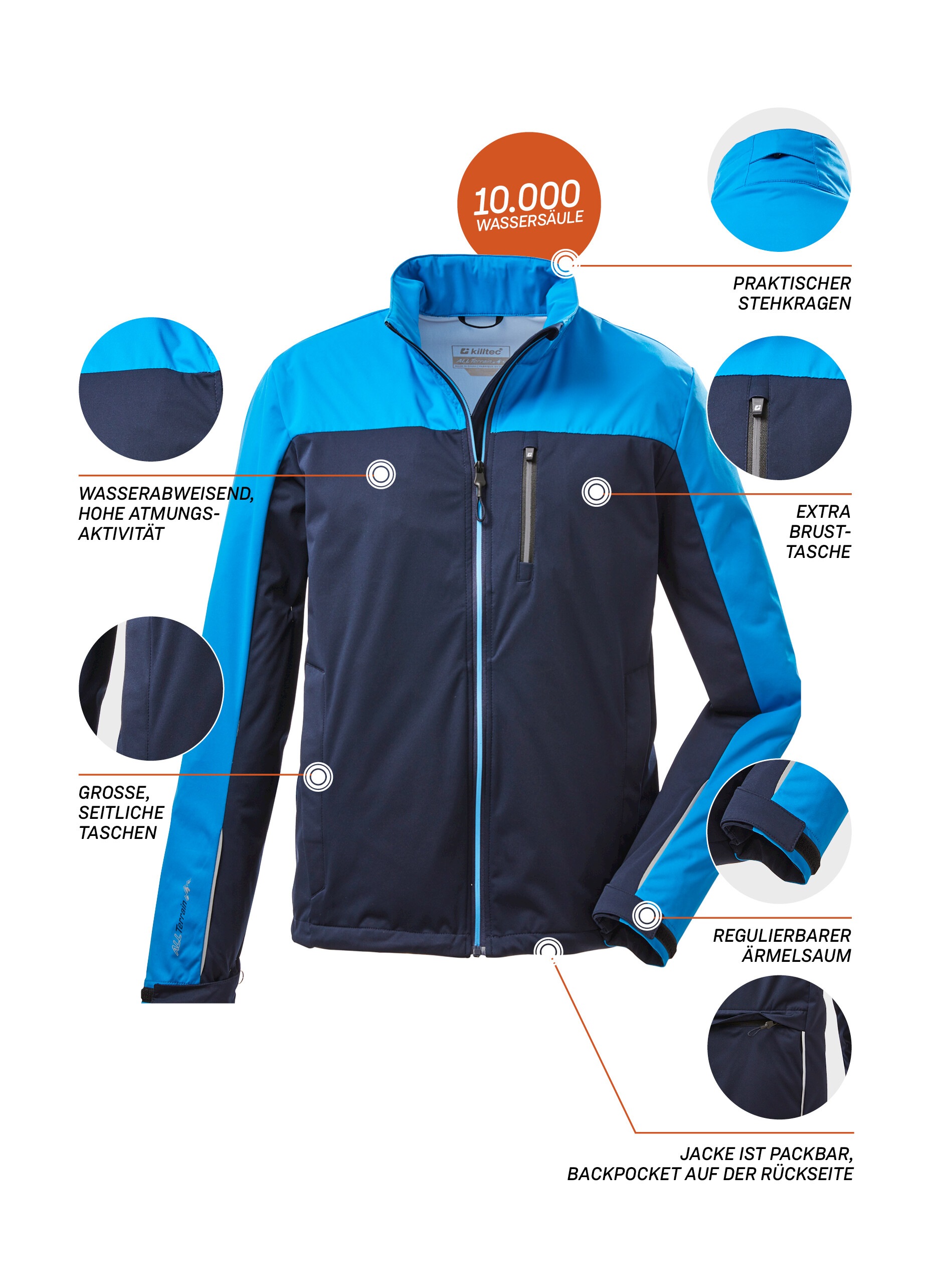 Killtec Softshelljacke »KOS 30 MN SFTSHLL JCKT«, Softshelljacke: wasserdicht, atmungsaktiv, reflektierend, packbar