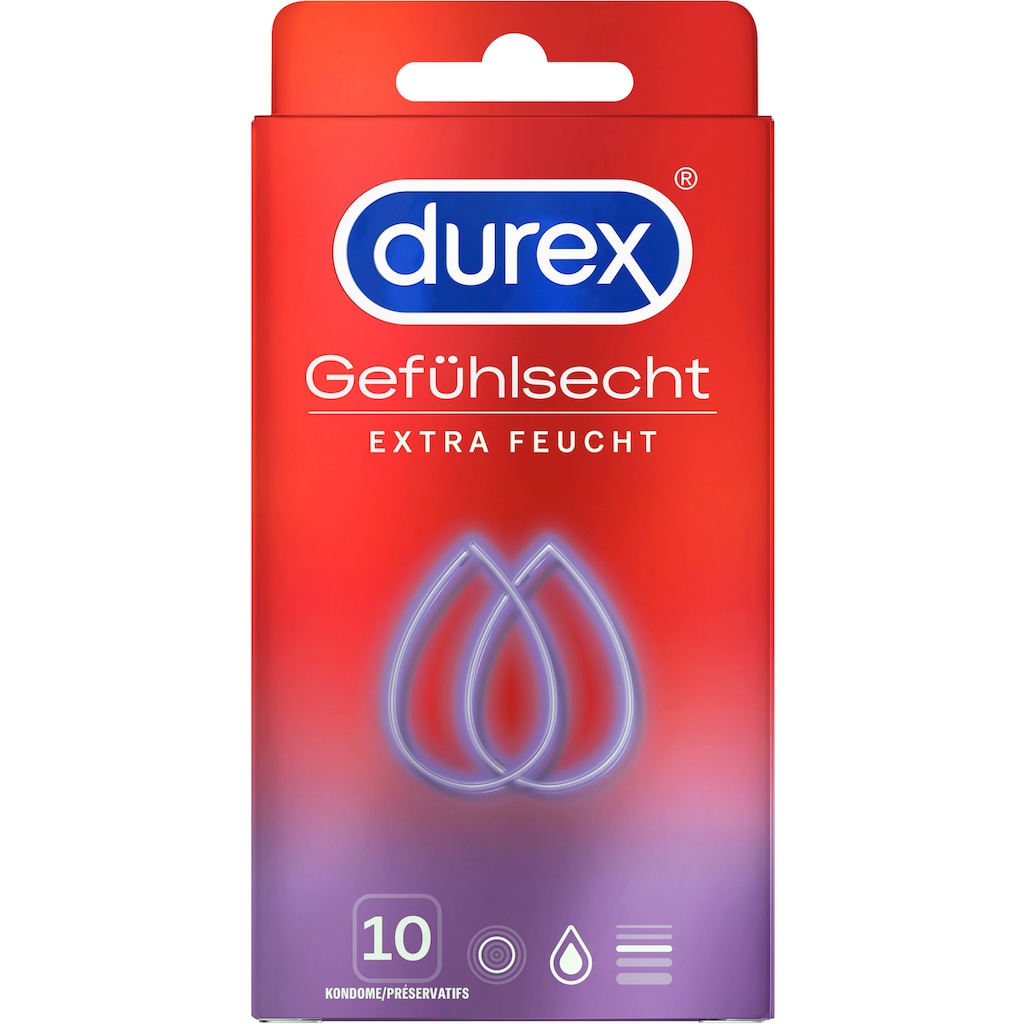 durex Kondome »Gefühlsecht Extra Feucht«, (Packung, 10 St.)