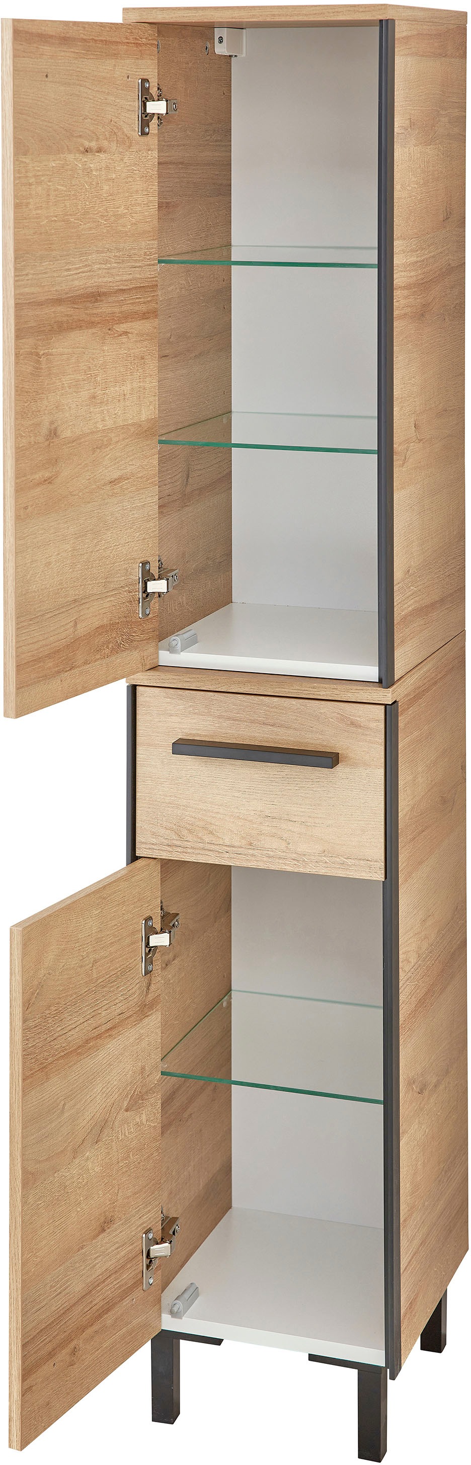 Saphir Badmöbel-Set »Quickset 395 5-teilig, Waschbeckenunterschrank mit LED-Spiegelschrank«, (5 St.), Unterschrank, Hängeschrank, Midischrank, inkl. Türdämpfer, 7 Türen