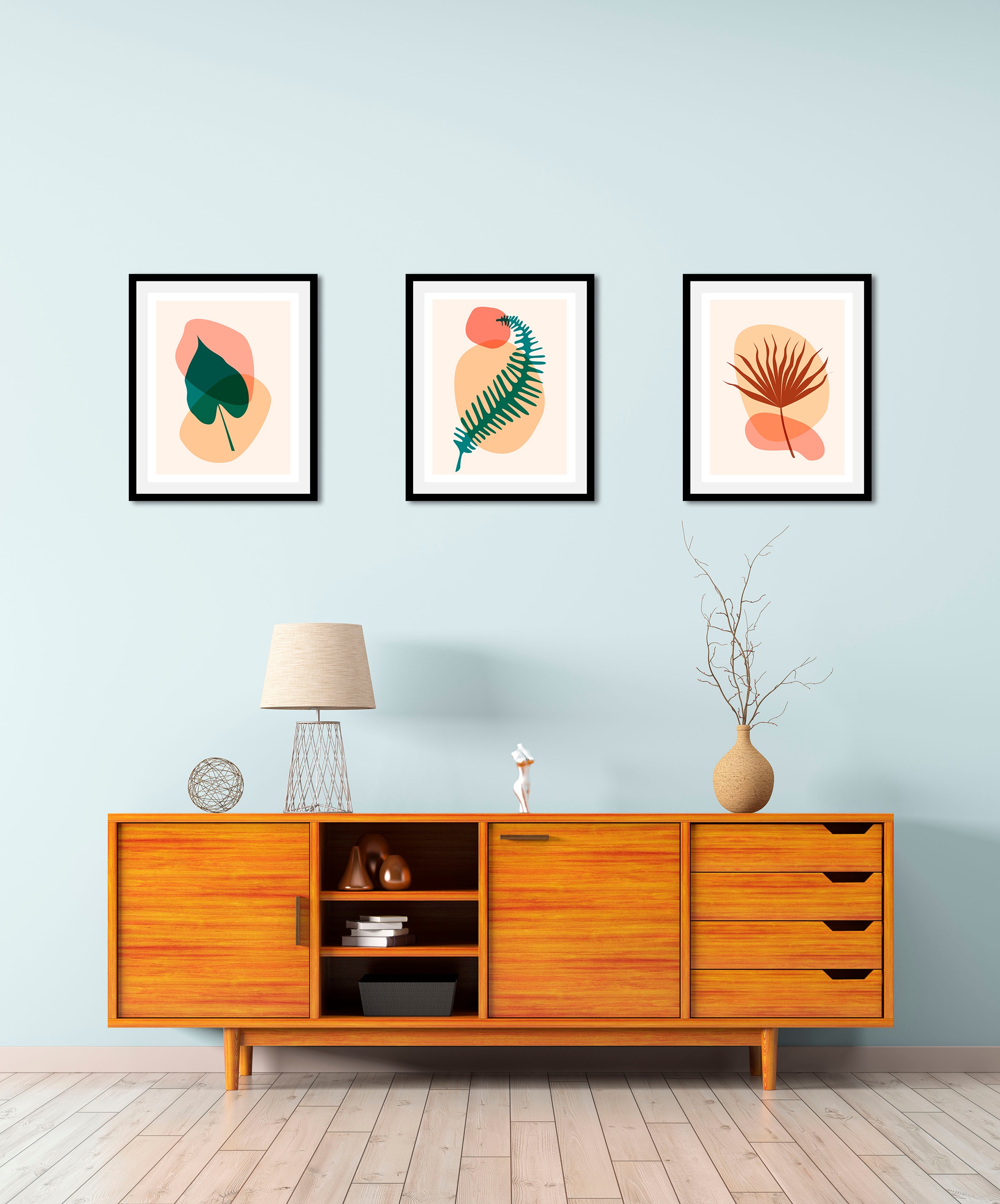 queence Bild »Set Hanja«, (1 St.), HD Premium Poster-Druck inkl. Holzrahmen - 3er Set