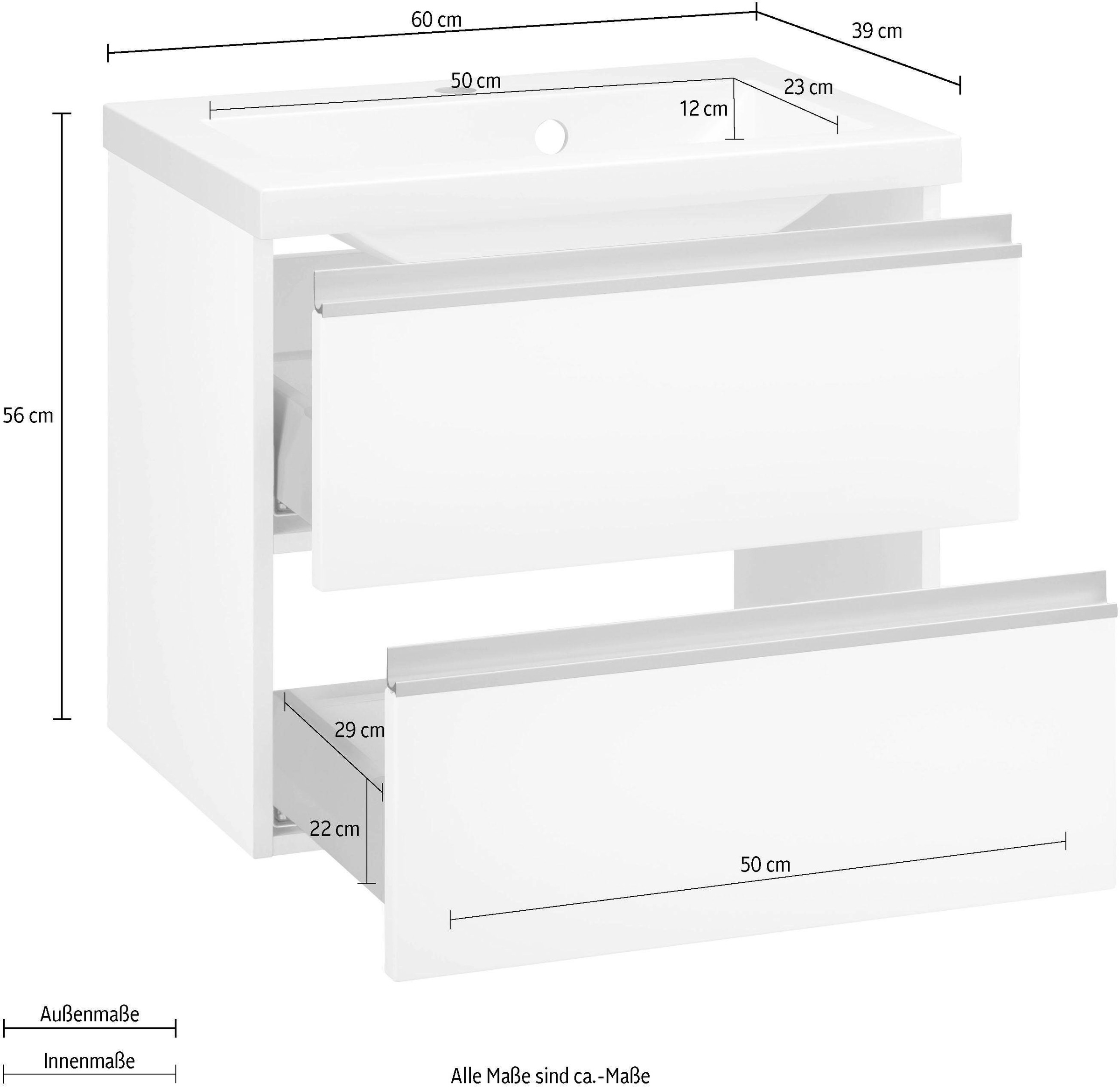 welltime Waschbeckenunterschrank »Ohio«, Badmöbel, Waschtisch inkl. Waschbecken, Breite 60 cm