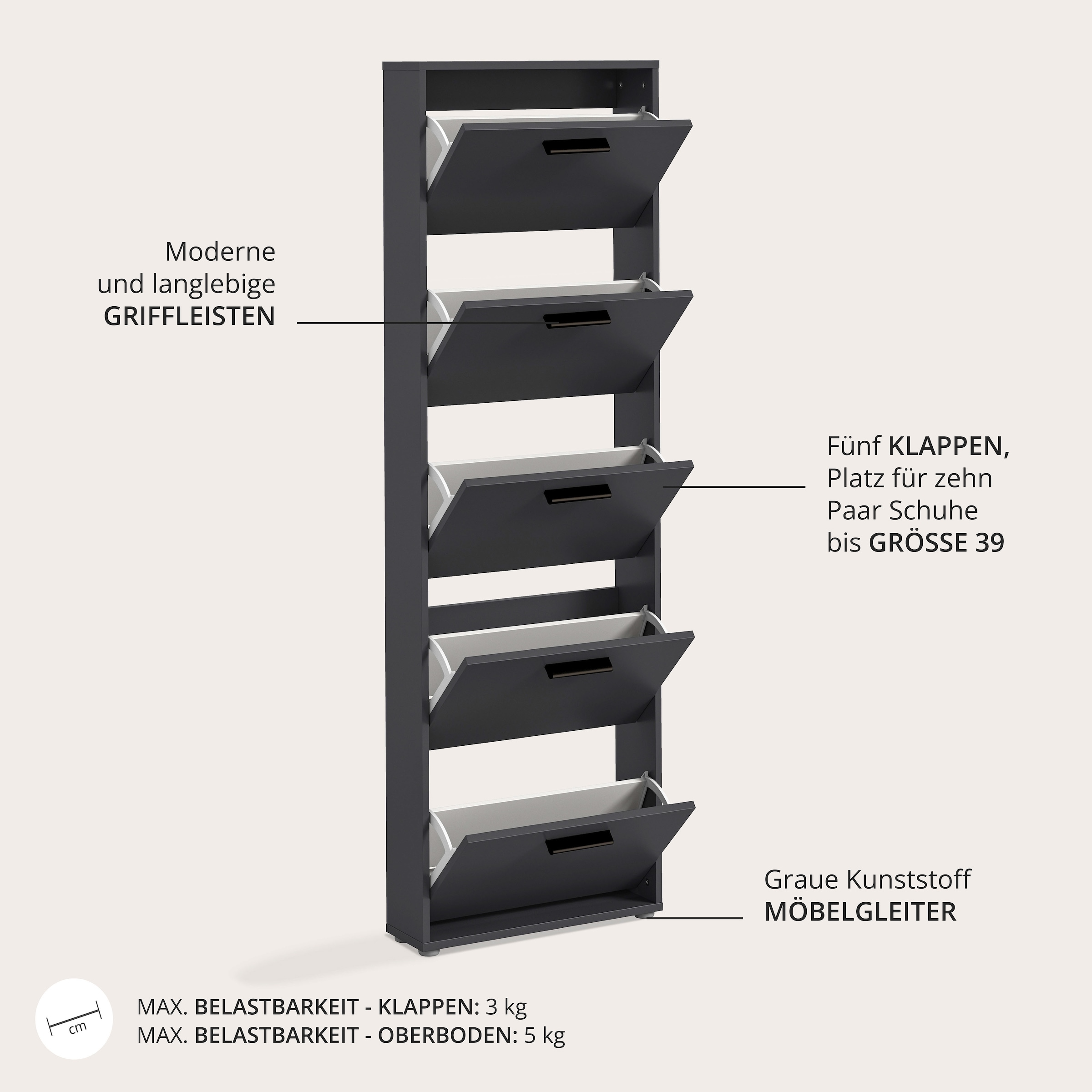 HBZ Schuhkommode »Sam Schuhkipper, Schuhschrank BxHxT 59x169x17 cm« 1 Stk. tlg. mit 5 Klappen