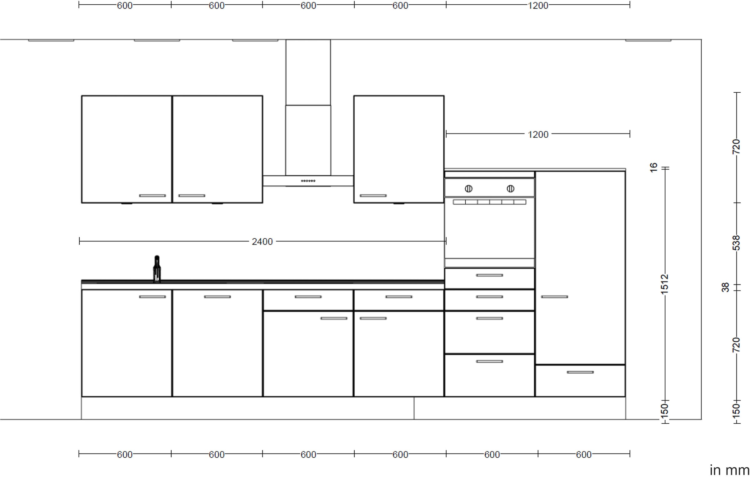 nobilia® Küchenzeile »"Riva I"« vormontiert, Ausrichtung wählbar, Breite 360 cm, wahlw. mit E-Geräten
