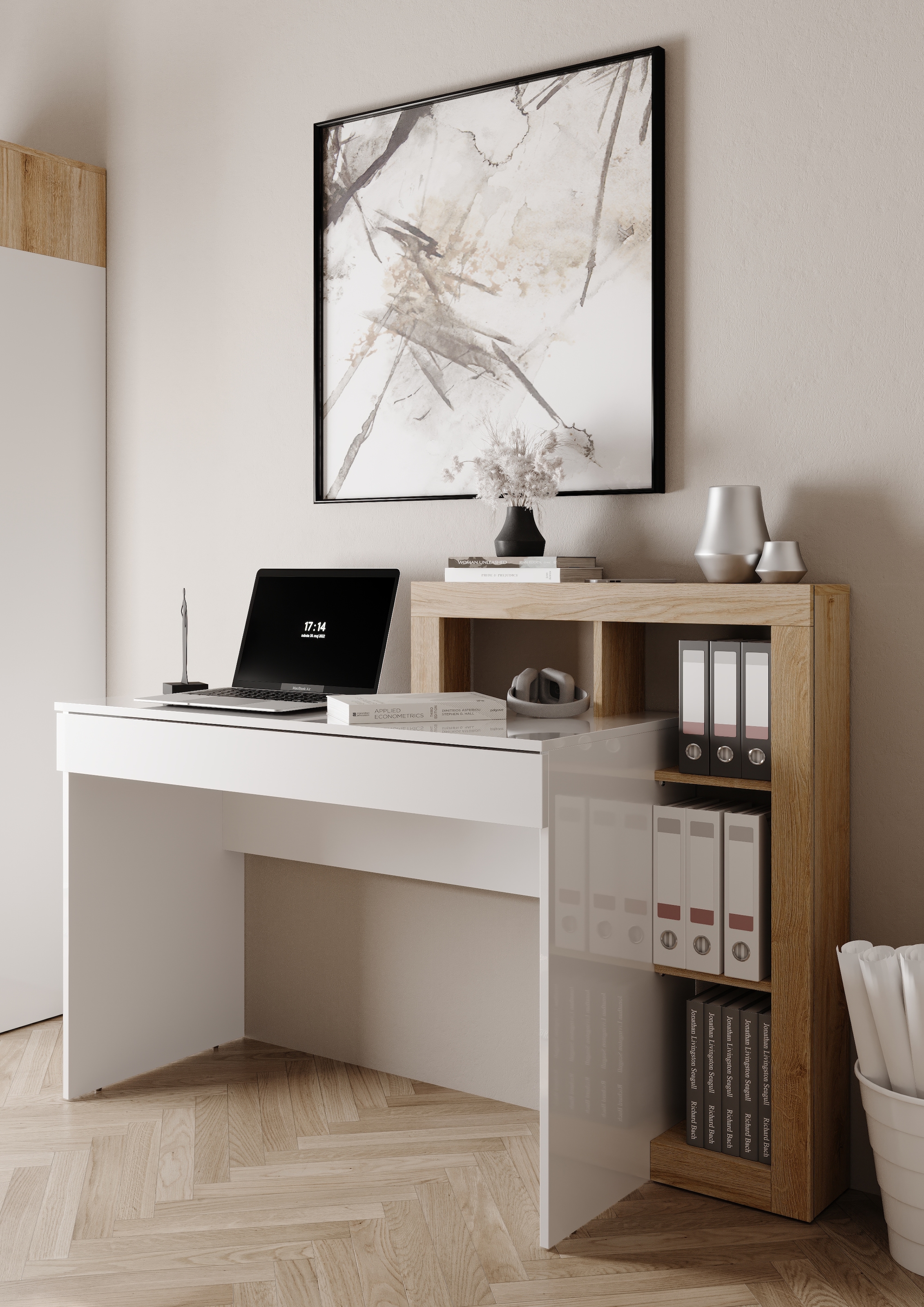INOSIGN Schreibtisch »Hamburg, Breite 138 cm, Tiefe 50 cm, mit Schubkasten u. Aufsatz/Regal«, Computertisch, Arbeitstisch, Schminktisch, Arbeitsplatz, 4 Fächer