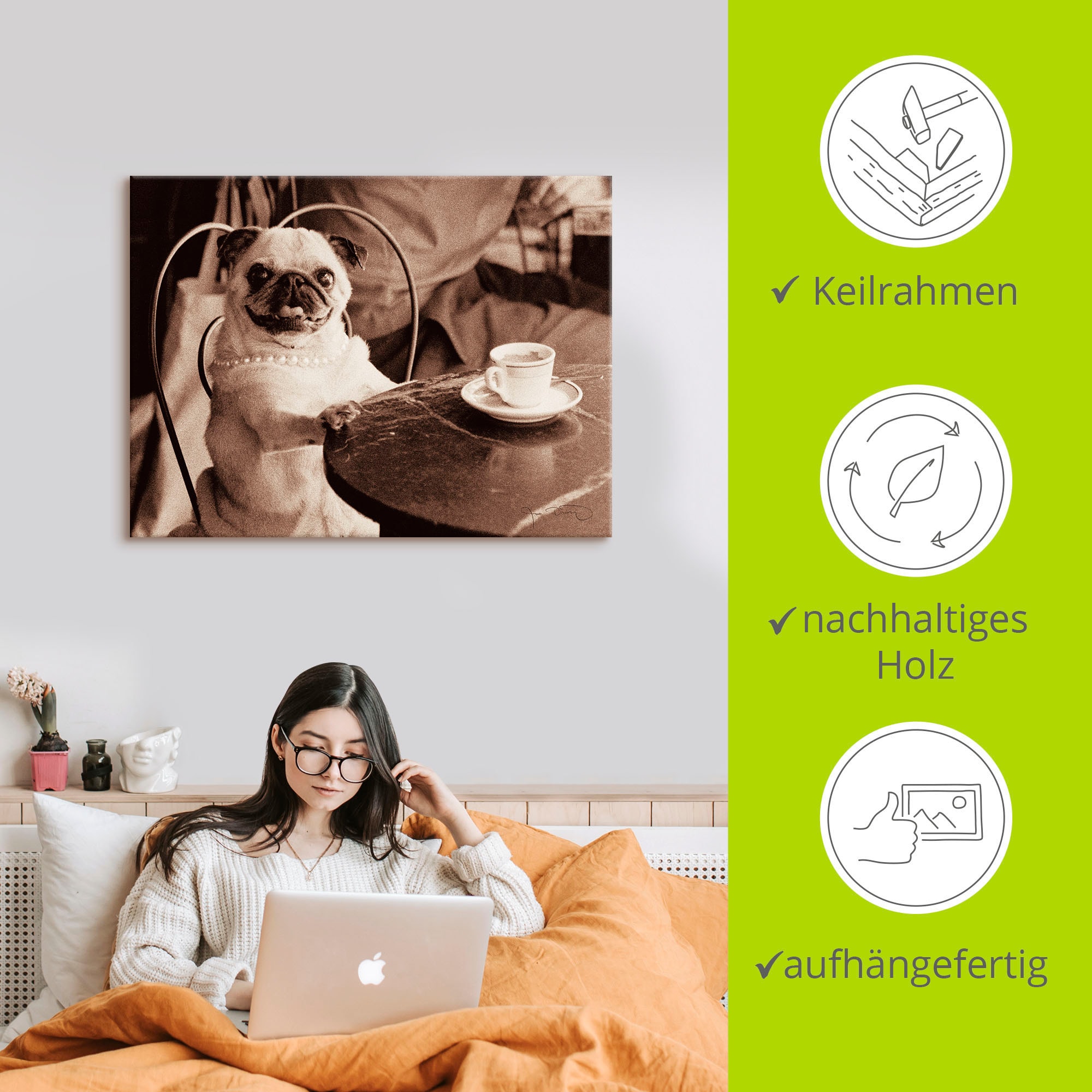 Artland Wandbild »Kaffee Mops«, Haustiere, (1 St.), als Leinwandbild, Poster, Wandaufkleber in verschied. Größen