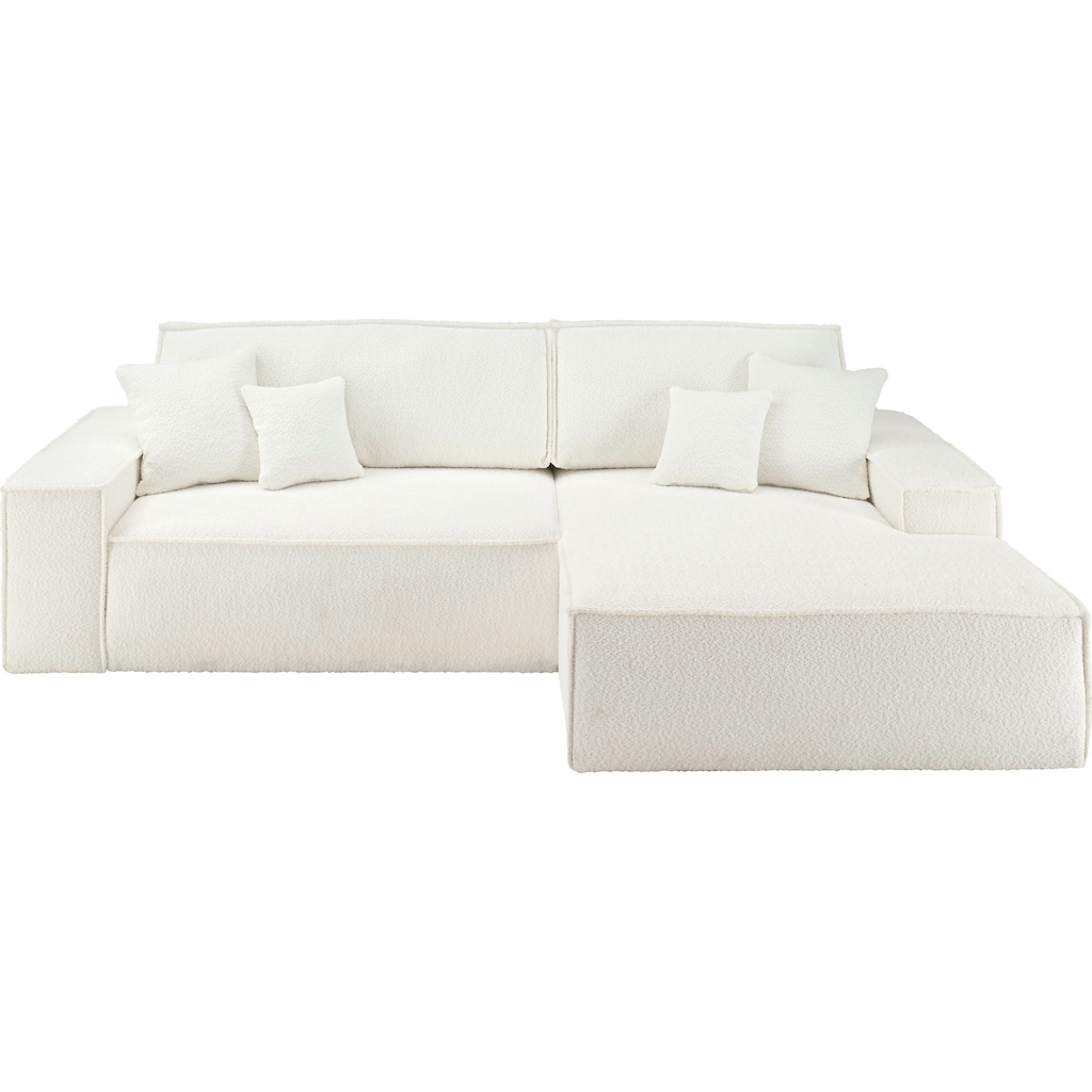 andas Ecksofa »Finnley Schlafsofa 267 cm in Bouclé u. Struktur fein, L-Form,«, Schlaffunktion m. Bettkasten (136/210 cm), Bouclé, Struktur