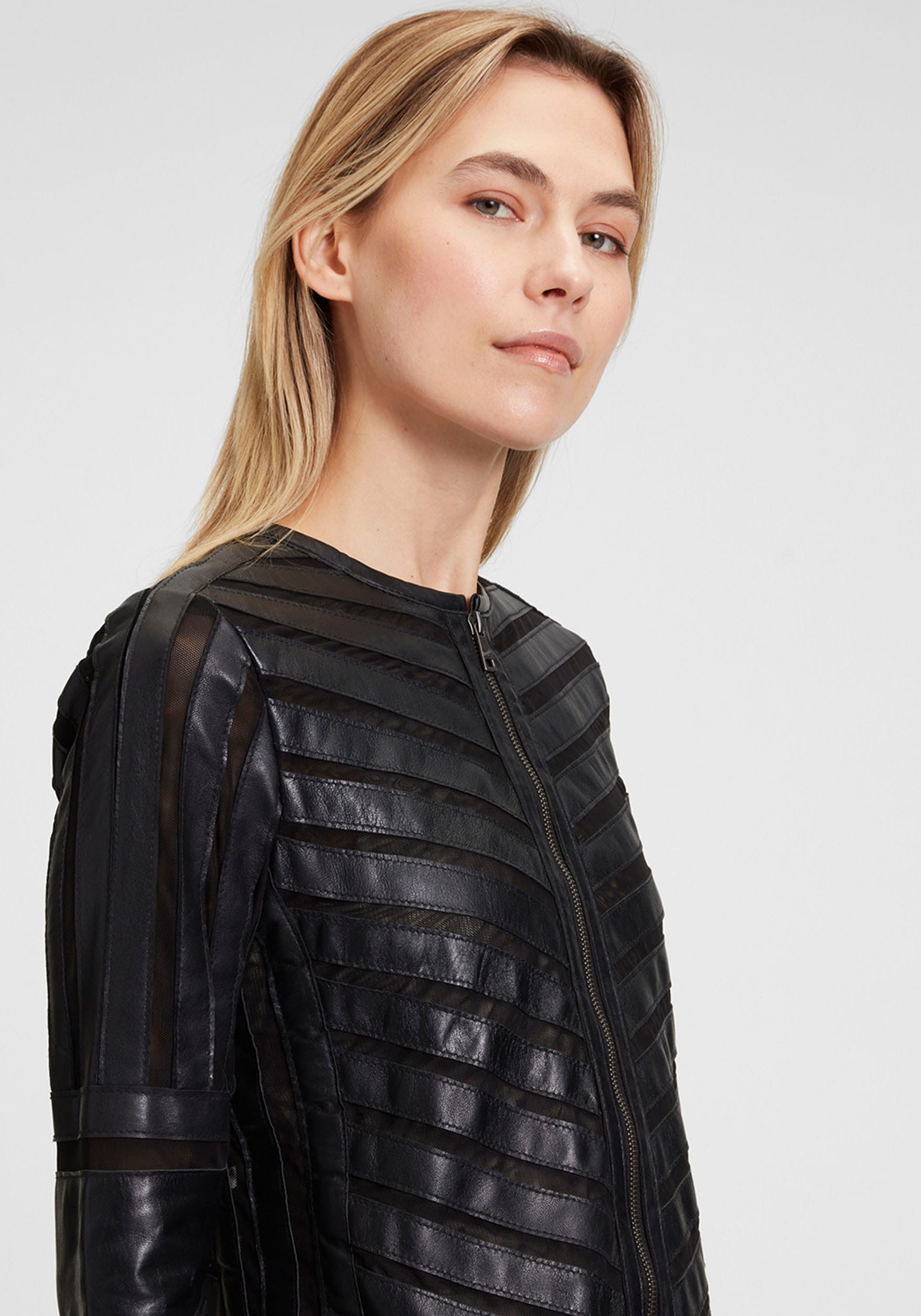Mauritius Lederjacke »MWSuri LELEV«, gepatchtes Leder, Rundhals,Reißverschluss