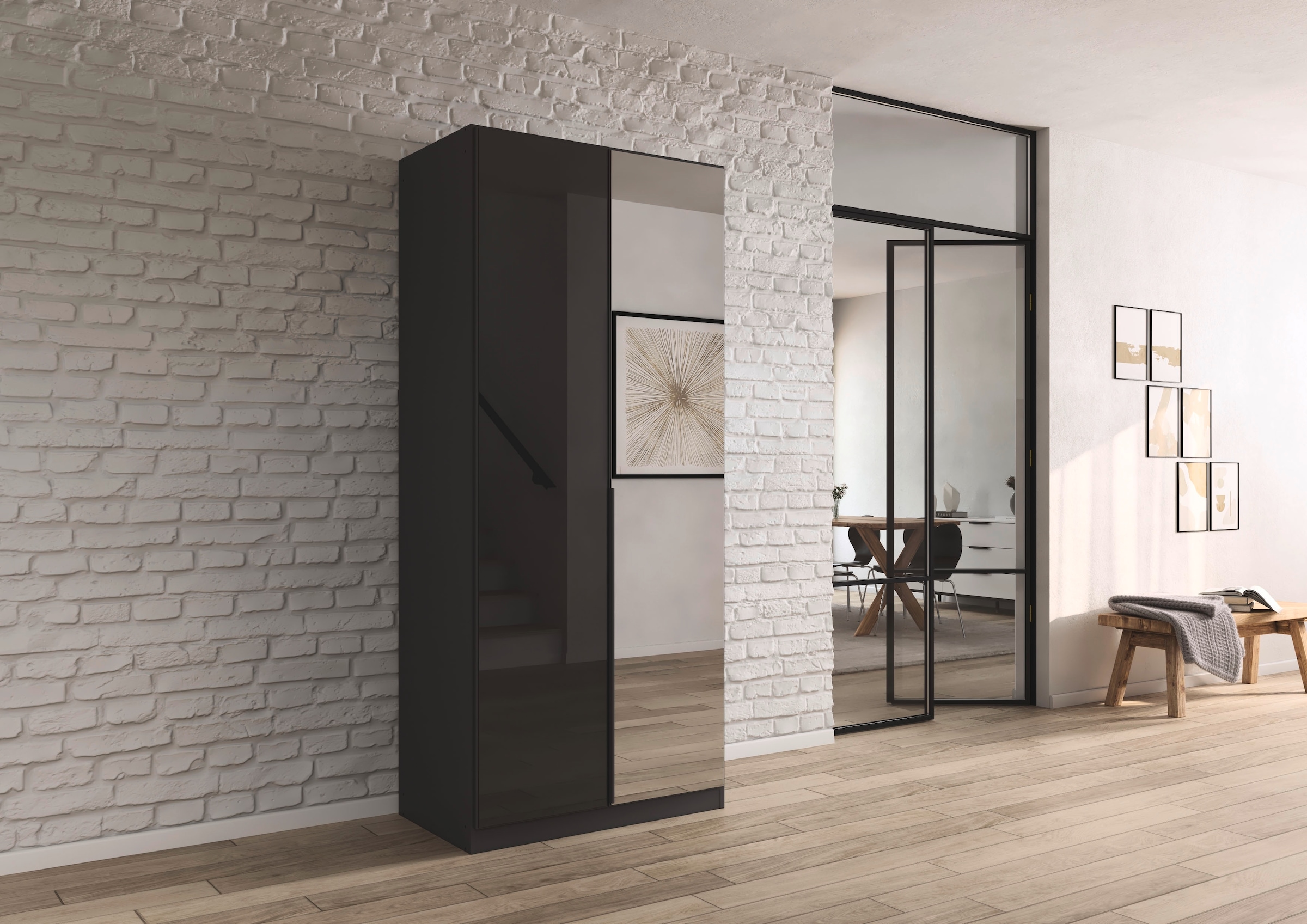 rauch Drehtürenschrank »Kleiderschrank Kleiderschränke Schrank Garderobe AGORDO mit Glasfront«, (in zwei Griff-Farben), durchdachte Innenausstattung, in 6 Breiten und 2 Höhen MADE IN GERMANY