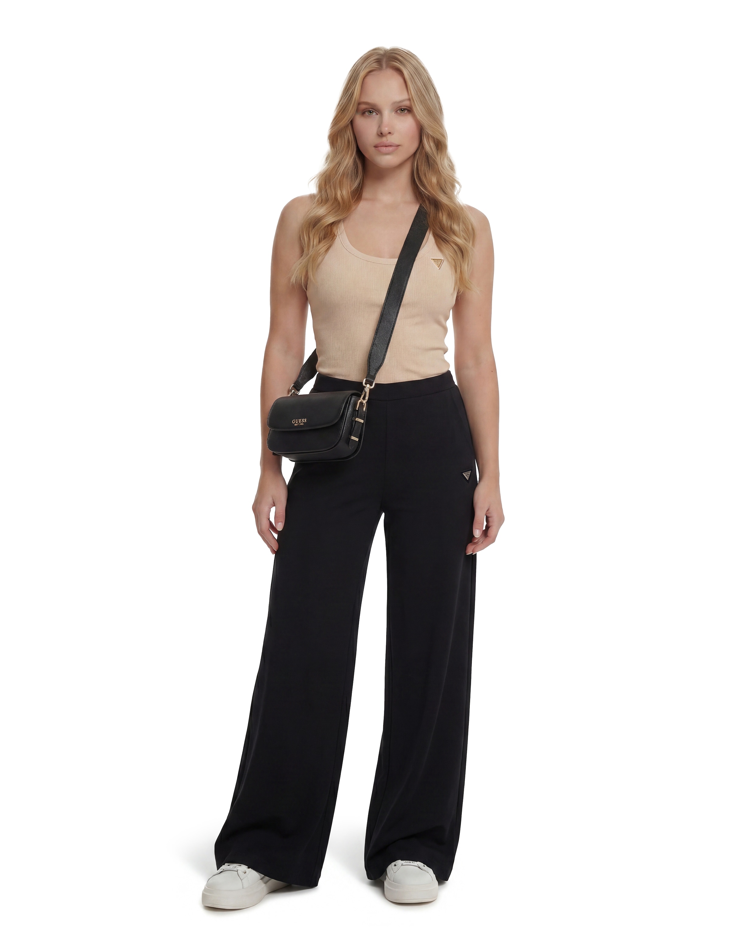 Guess Palazzohose »OLYMPE WIDE LEG PANTS«  in Scuba-Qualität, Logo-Patch