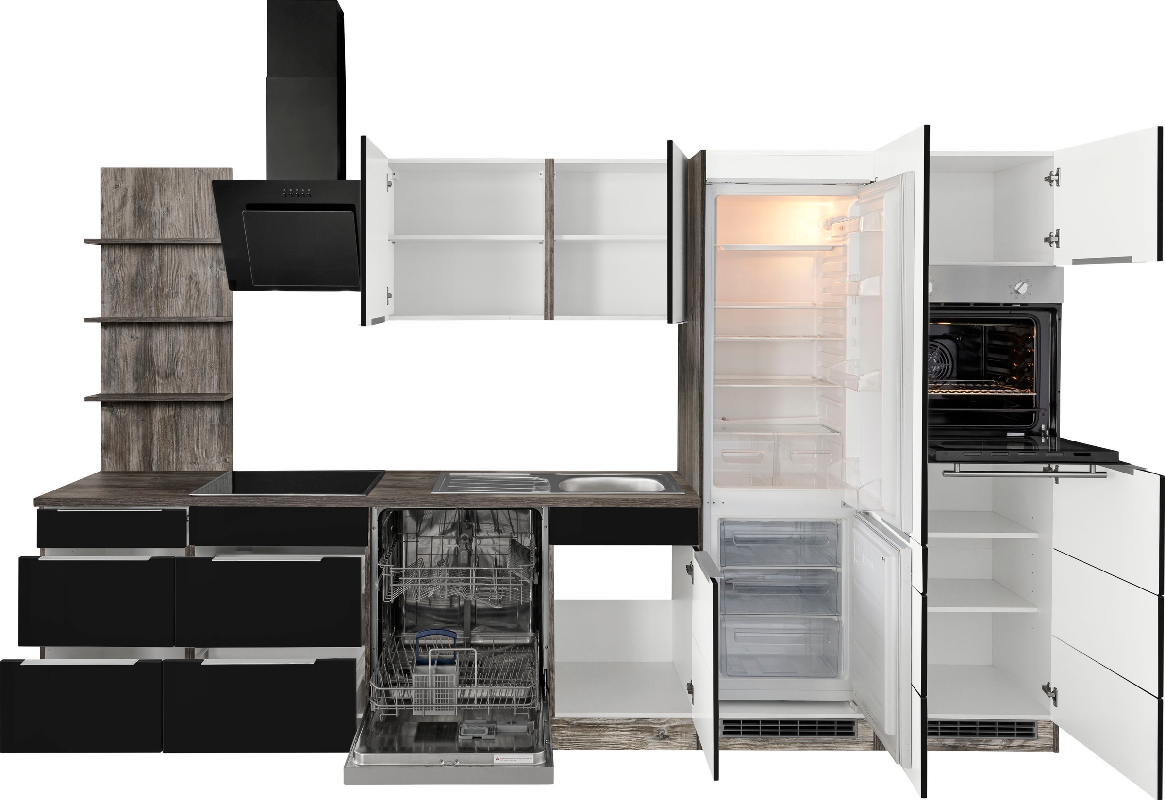 KOCHSTATION Küchenzeile »KS-Brindisi Breite 340 cm«, wahlweise mit E-Geräten und Induktion, mit MDF-Fronten und Regal