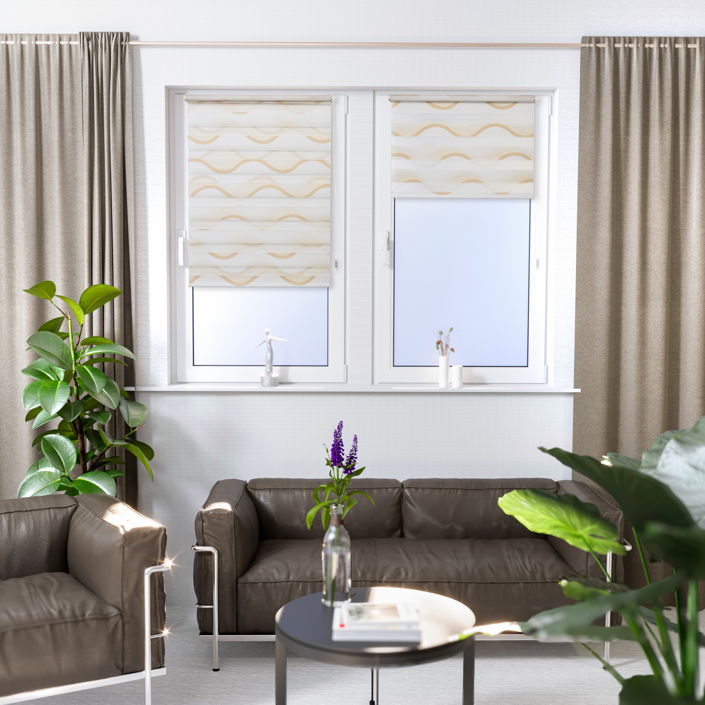 K-HOME Doppelrollo »Wellen Design« Lichtschutz Sichtschutz ohne Bohren freihängend Bedruckt mit Muster