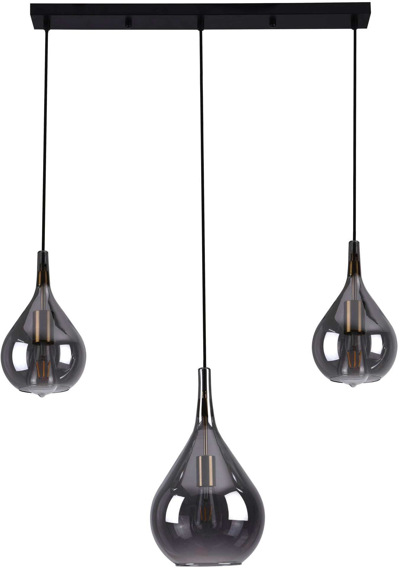 näve Pendelleuchte »Gota«, 3 flammig, Leuchtmittel E27 | ohne Leuchtmittel, 3er je 1 x E27, Rauchglas (2 kleine Gläser/1 größeres Glas), H: 150cm