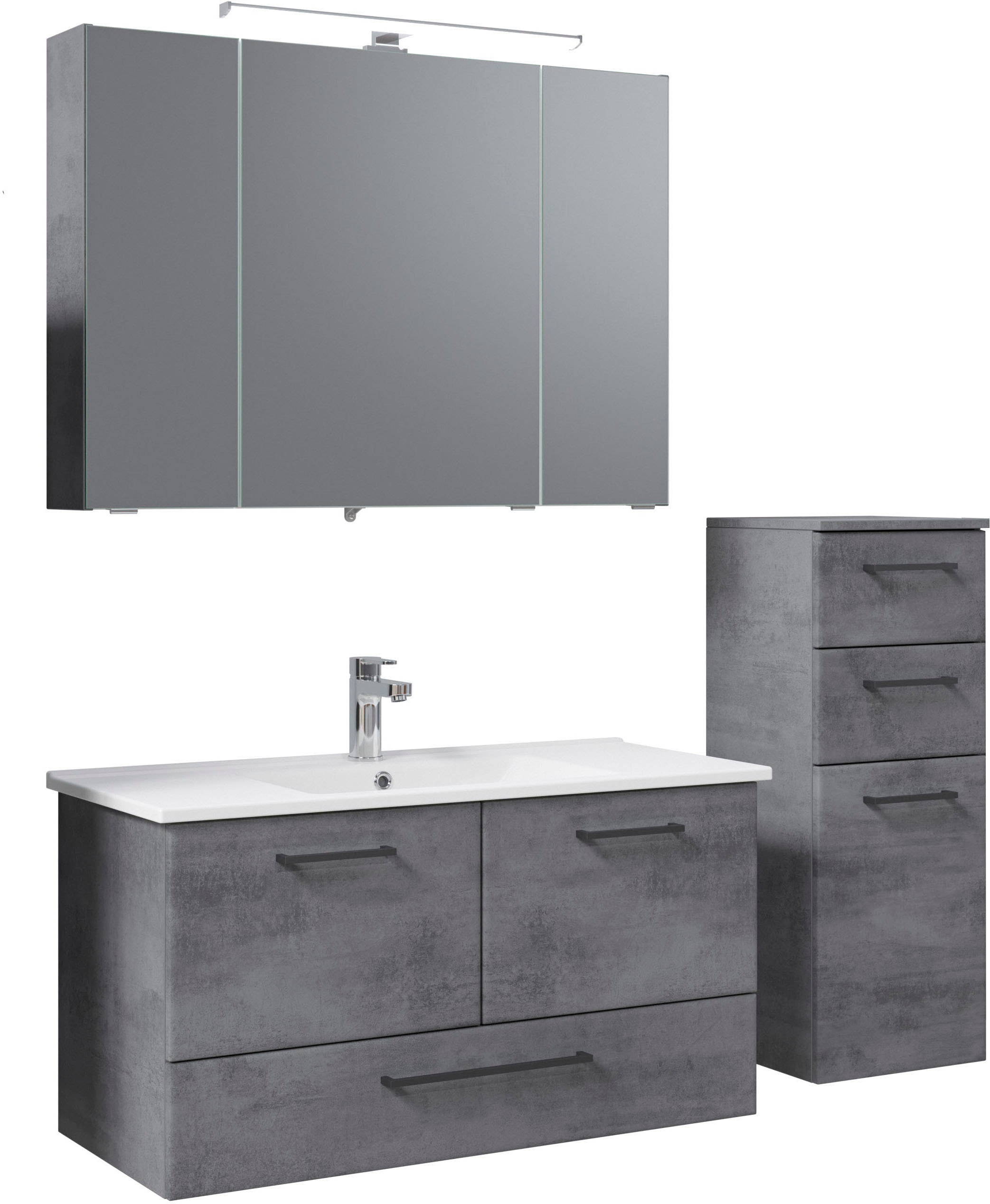 Saphir Badmöbel-Set »Quickset 945 3-teilig, Keramik-Waschtisch mit LED-Spiegelschrank«, (4 St.), Unterschrank, 6 Türen, 3 Schubladen, 8 Einlegeböden, inkl. Türdämpfer