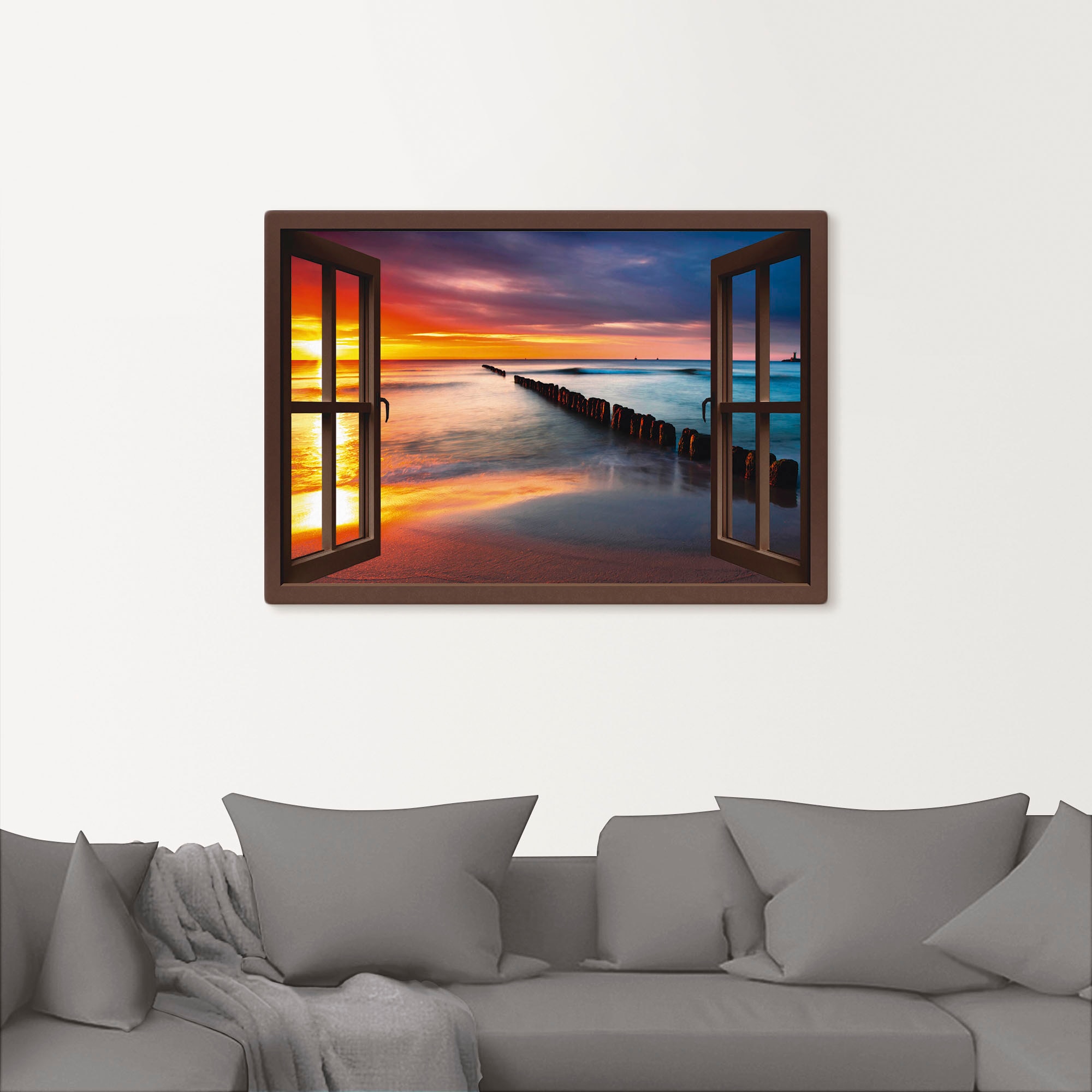 Artland Wandbild »Fensterblick Ostsee mit Sonnenaufgang«, Fensterblick, (1 günstig online kaufen