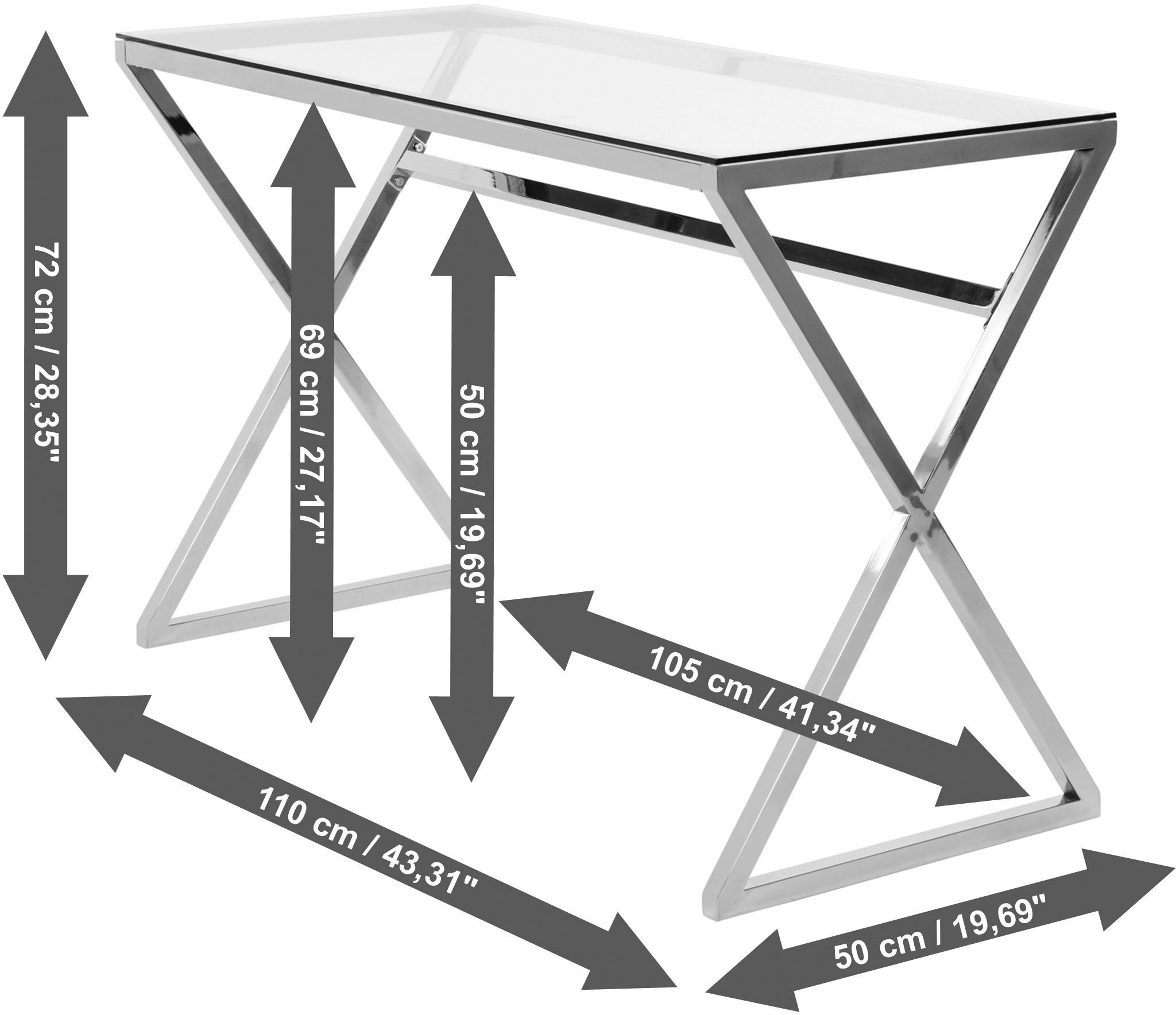 Jahnke Schreibtisch »XTRA«, (1 St.), Schreib-, Schmink-, Konsolentisch, Oberplatte aus ESG-Sicherheitsglas