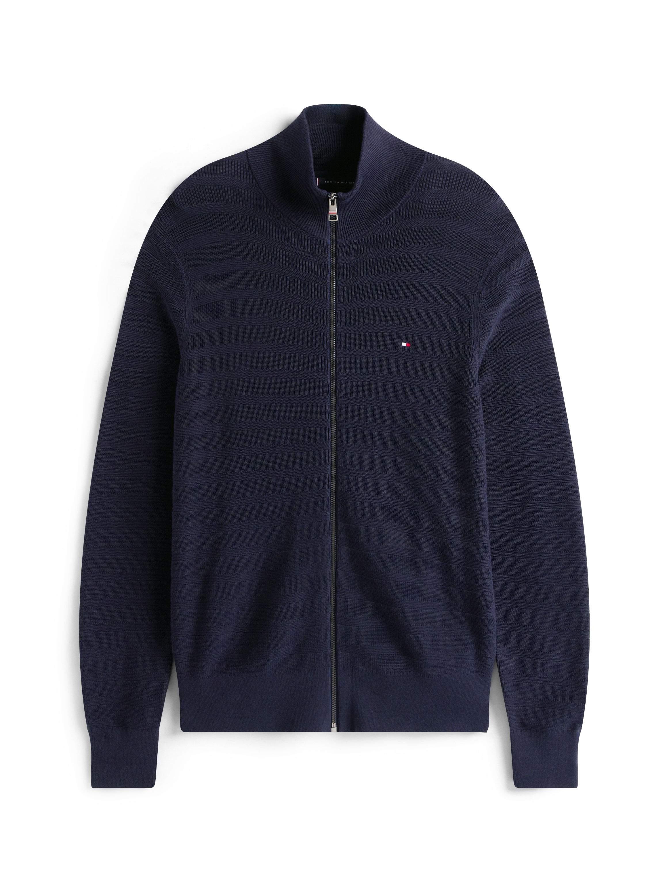 Tommy Hilfiger Strickjacke »STRIPE STRUCTURE«, modisches Strickmuster, Stehkragen