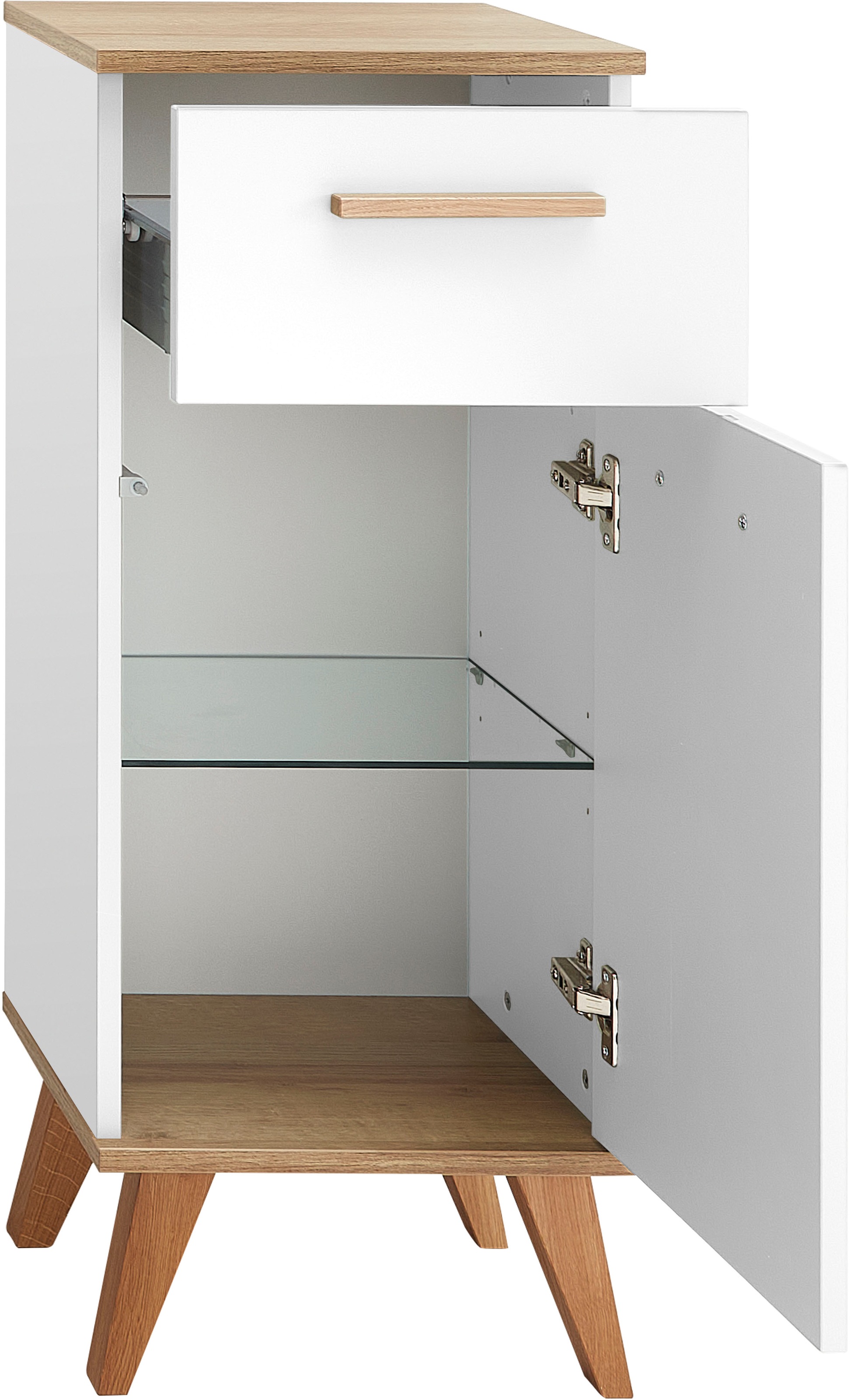 Saphir Badmöbel-Set »Quickset Mineralmarmor-Waschtisch mit LED-Spiegel, Unterschrank«, (7 St.), Hängeschrank, Midischrank, 5 Türen, 2 Schubladen, 7 Glas-Einlegeböden