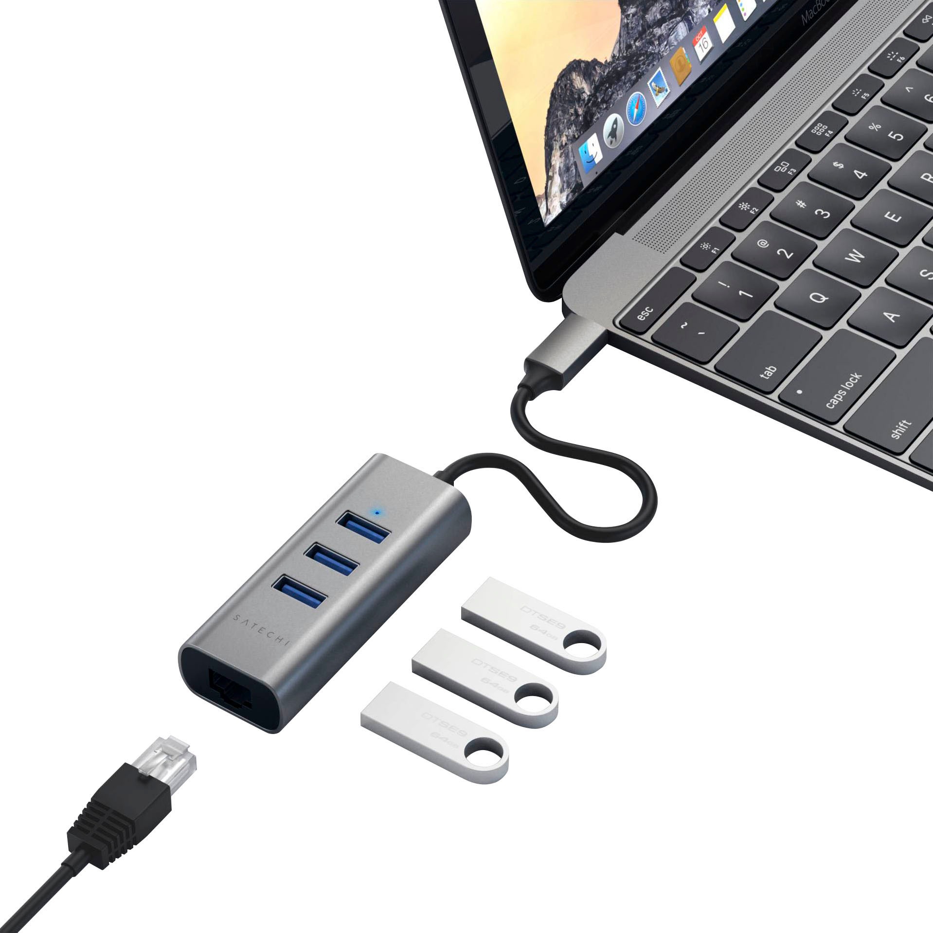 Satechi USB-Adapter »Type-C 2-in-1 3 Port USB 3.0 Hub & Ethernet«, USB 3.0 Typ A zu USB Typ C