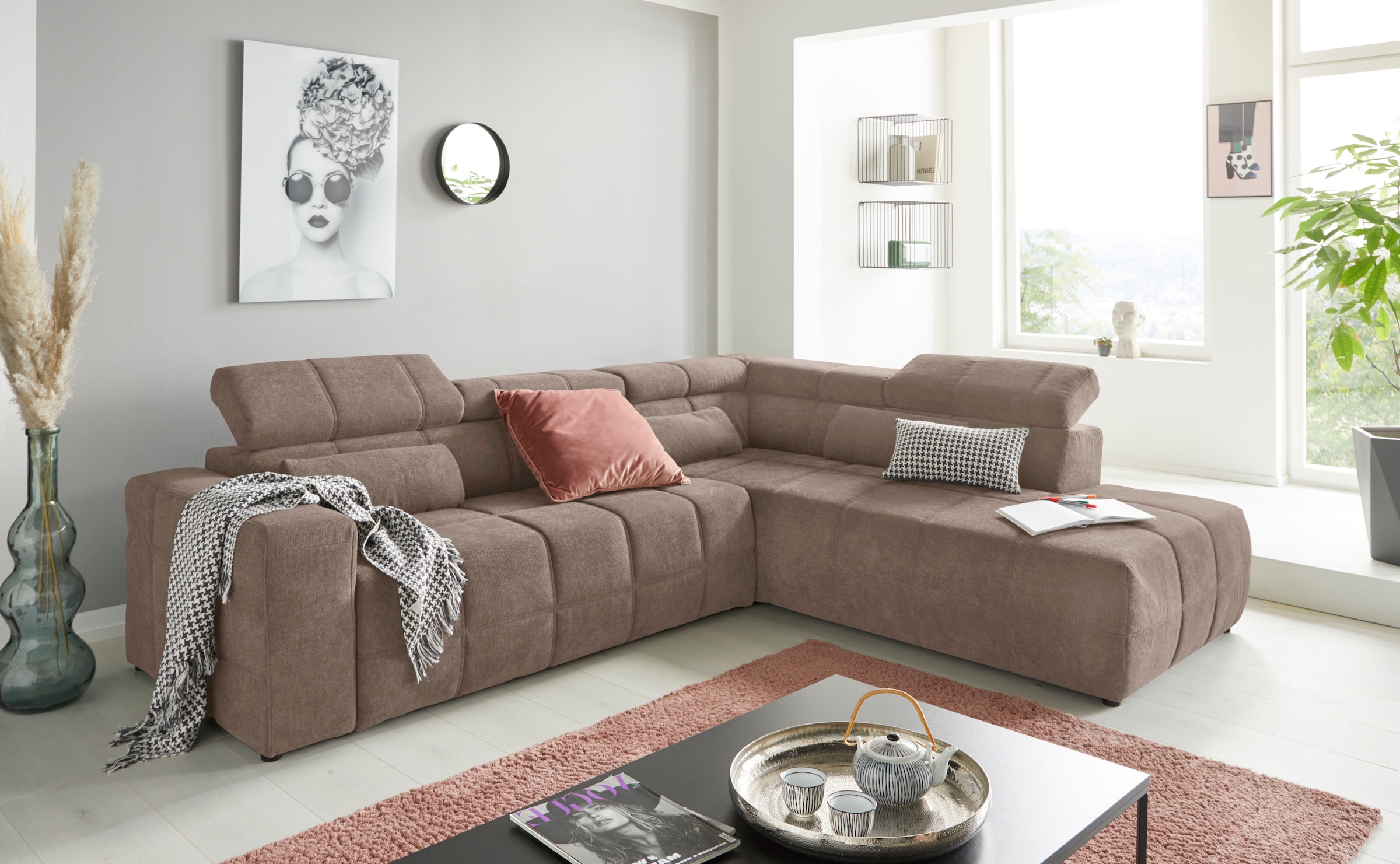DOMO collection Ecksofa »Brandon L-Form, auch in Leder«, inklusive Kopfteil günstig online kaufen